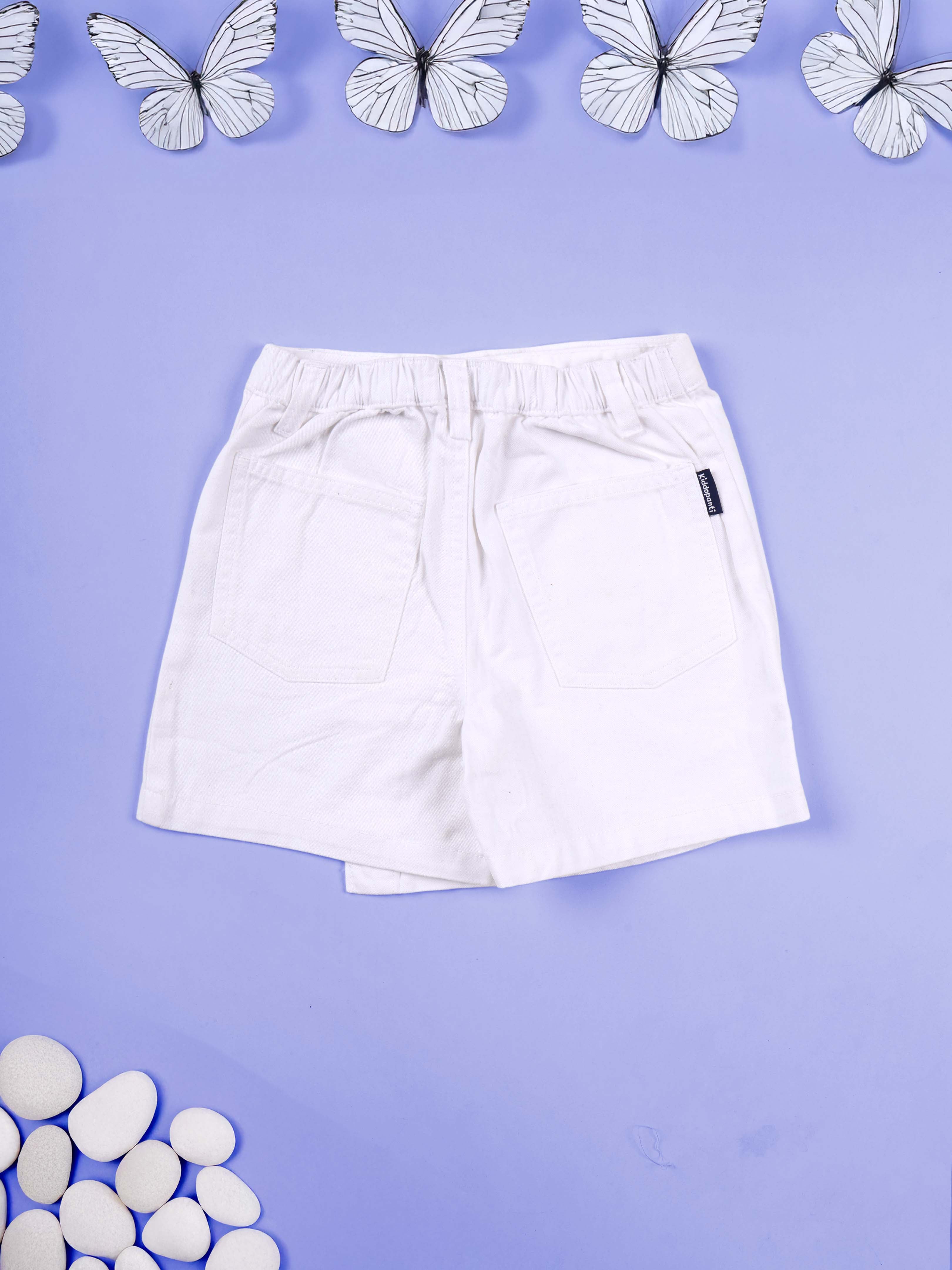 Kiddopanti Girls Cotton Solid Over Lap Skort With Rhinestones