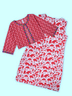 Kiddopanti Girls Cotton Floral Printed Sleeveless Kurta with Matching Koti - Red With Flower / 3-4Y
