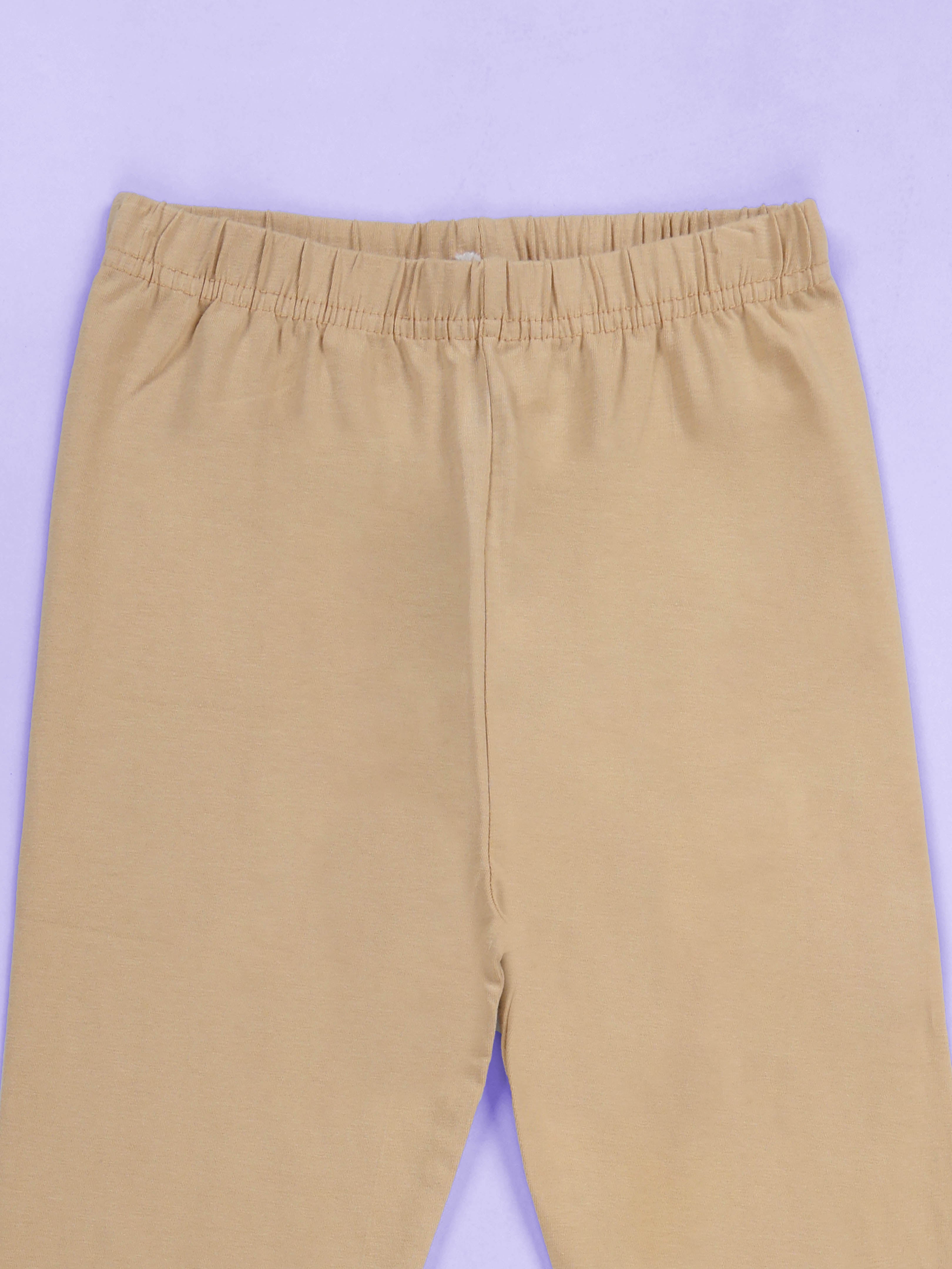 Kiddopanti Girls Cotton Spandex Multiple Crochet Flowers and Badge Solid Leggings