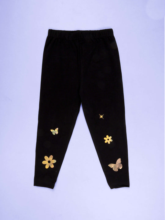 Girls Cotton Spandex Solid Stones and Badges Legging