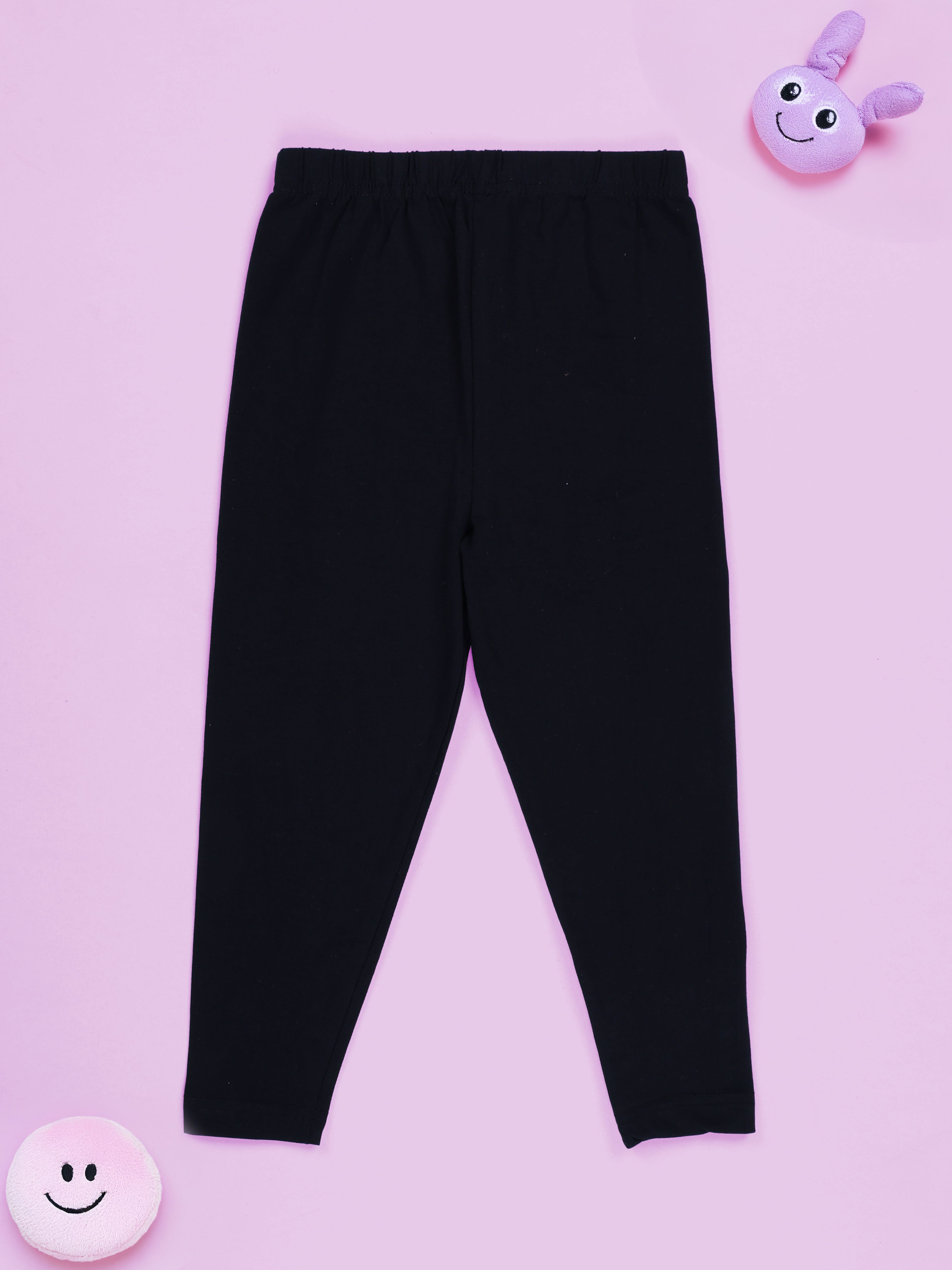 Kiddopanti Girls Cotton Spandex Multiple Crochet Flowers and Badge Solid Leggings