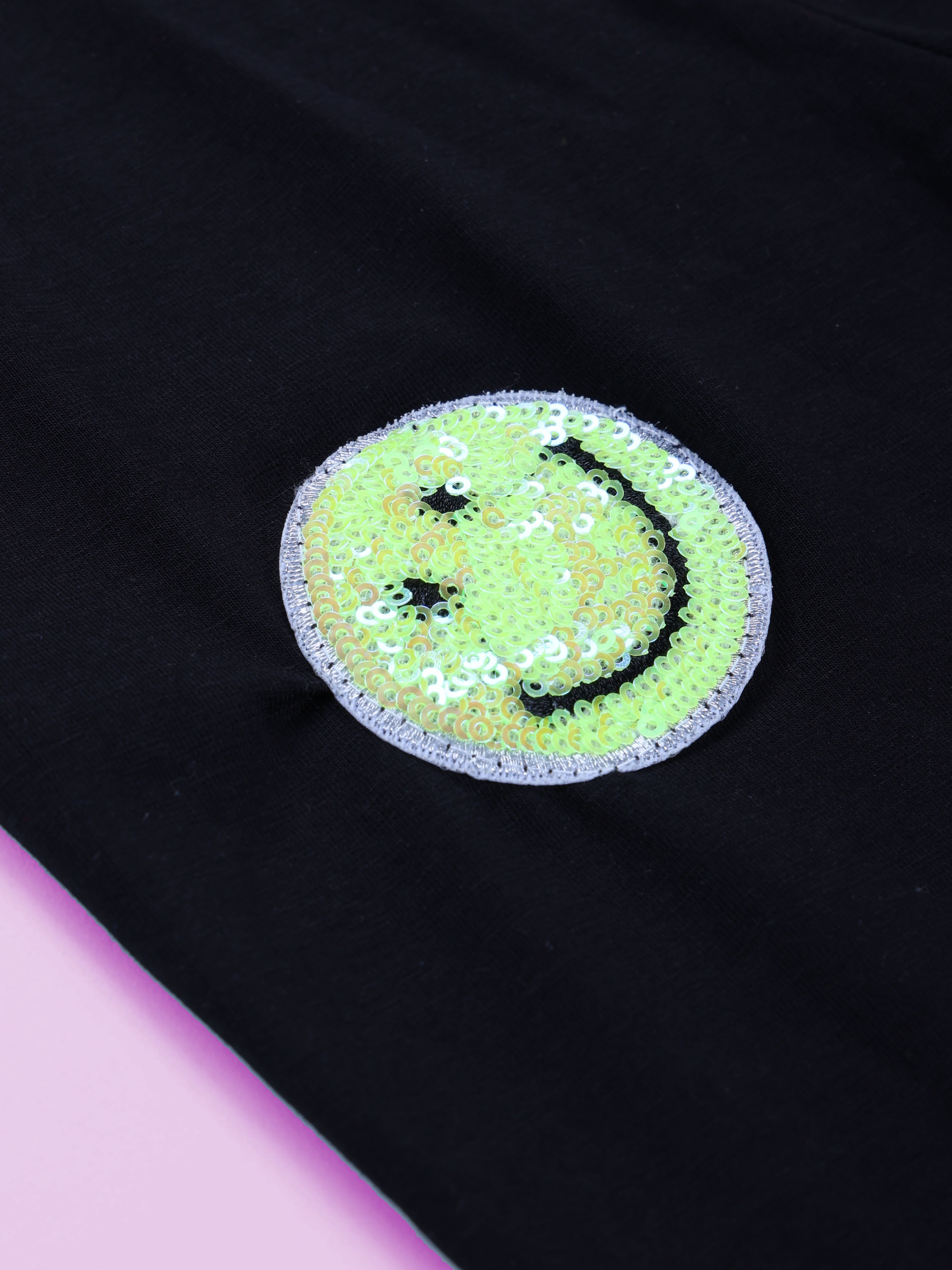 Kiddopanti Girls Cotton Spandex Multiple Crochet Flowers and Badge Solid Leggings