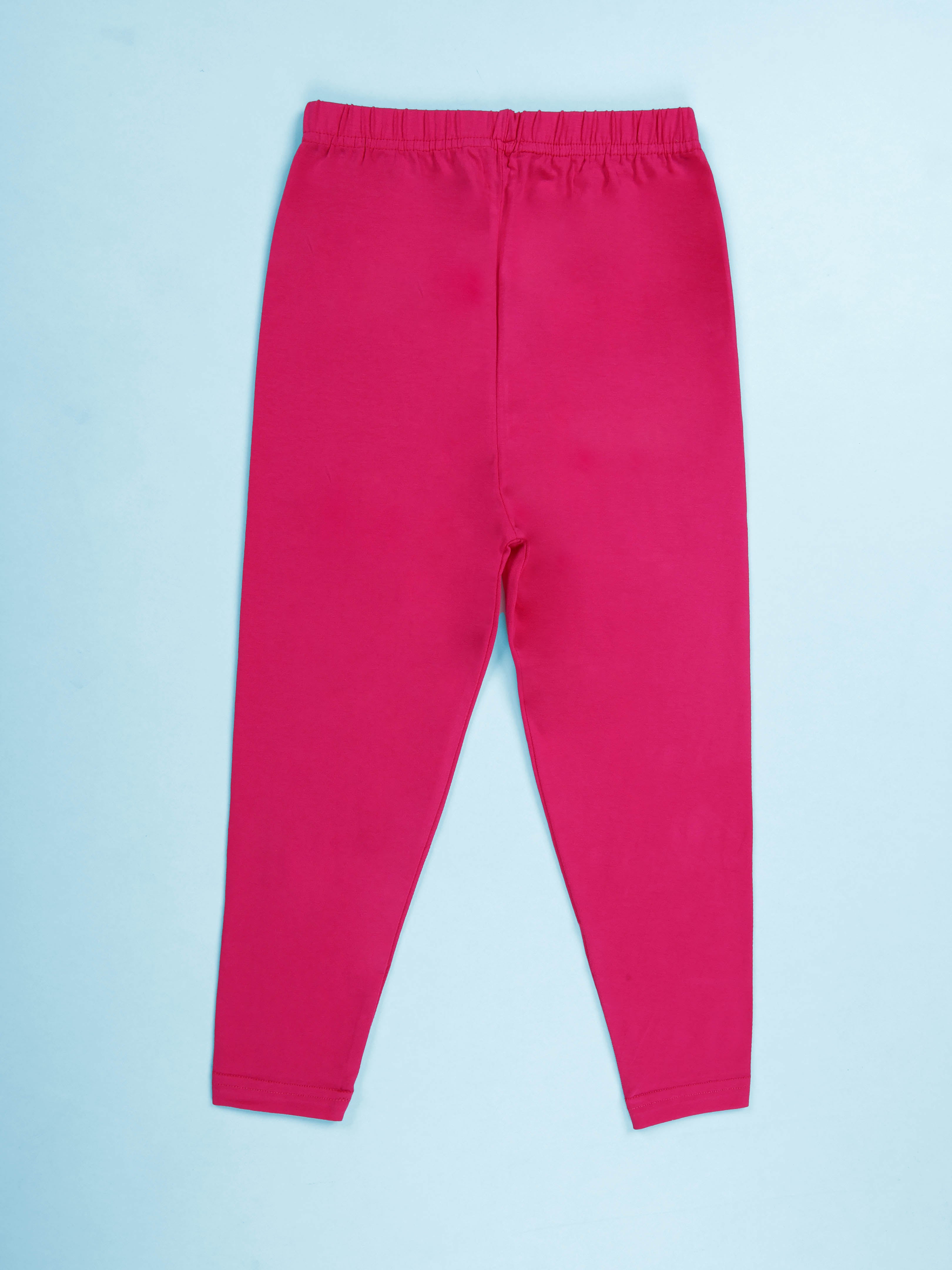 Kiddopanti Girls Cotton Spandex Self Design Solid Legging