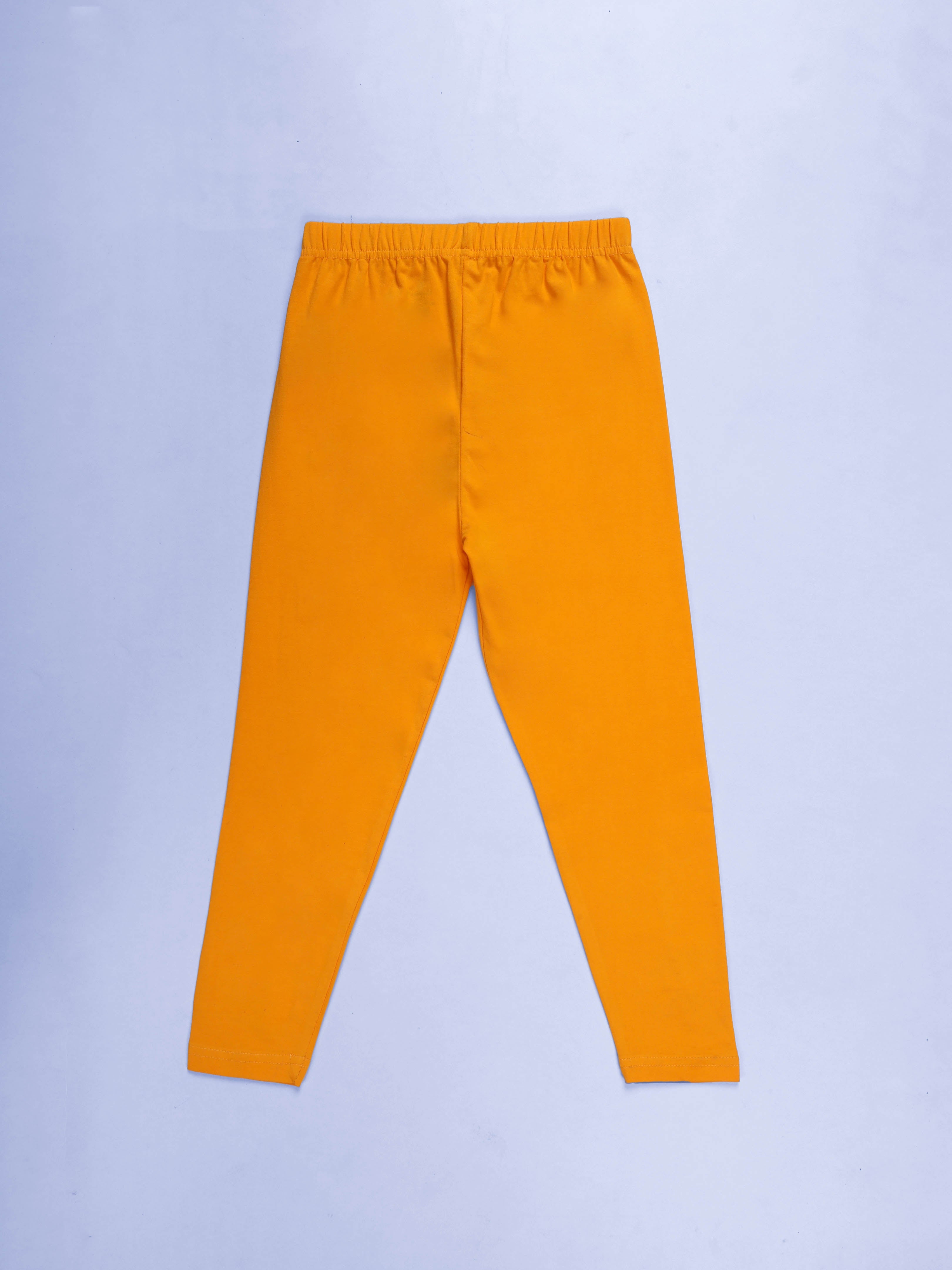 Kiddopanti Girls Cotton Ankle Length Leggings with Appliques