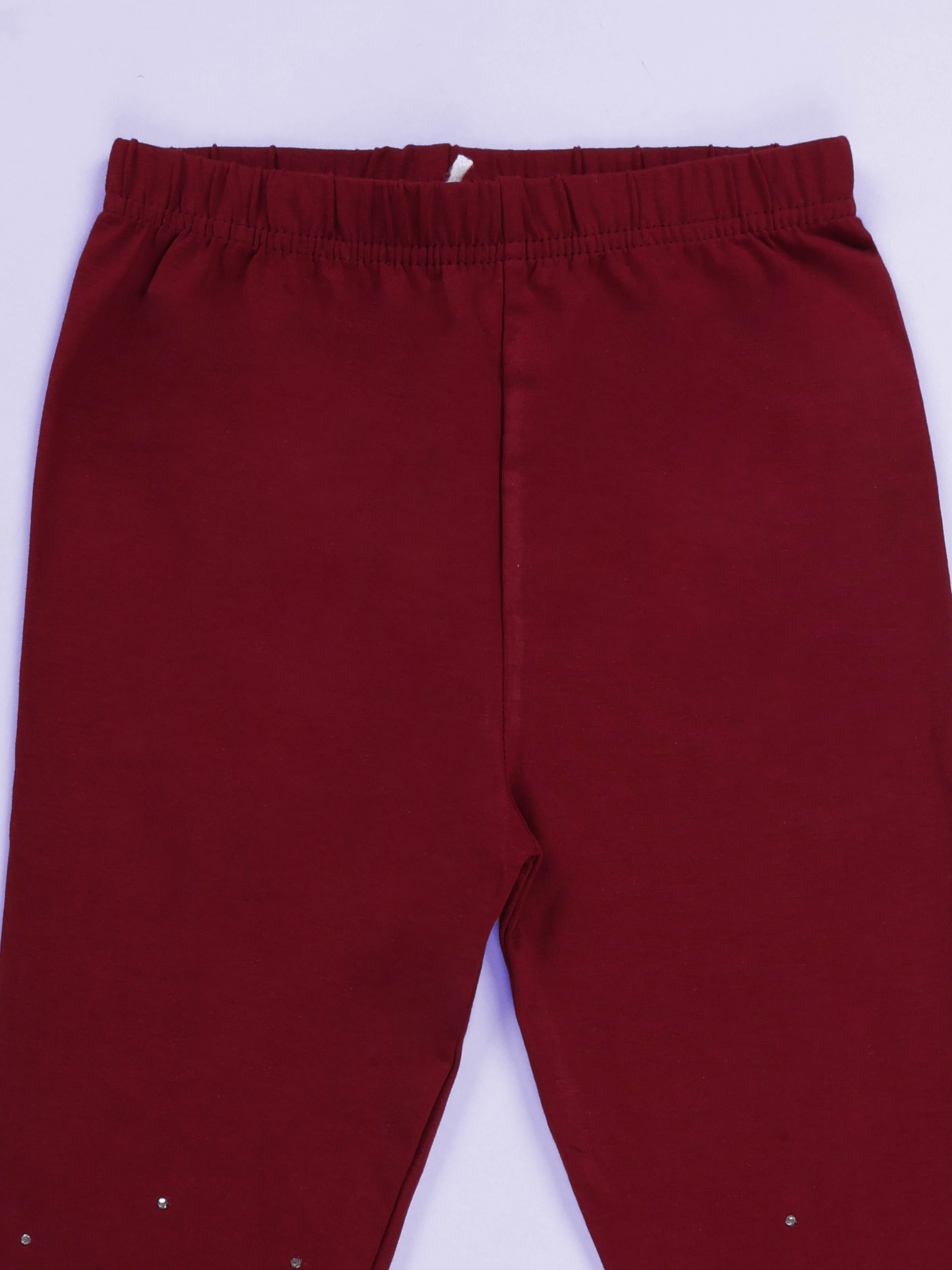 Kiddopanti Girls Cotton Spandex Self Design Solid Legging