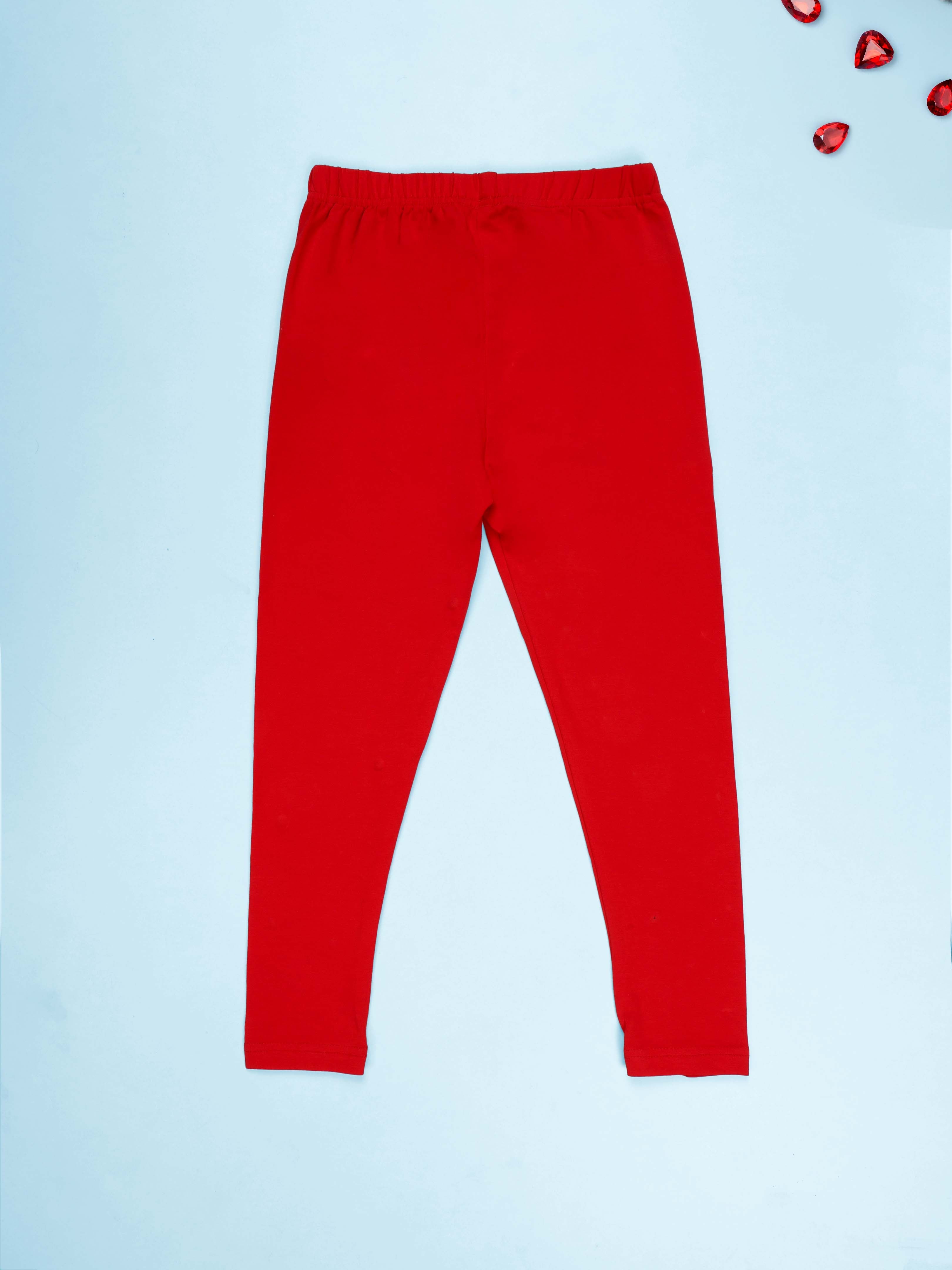 Girls Cotton Spandex Solid Stones and Badges Legging