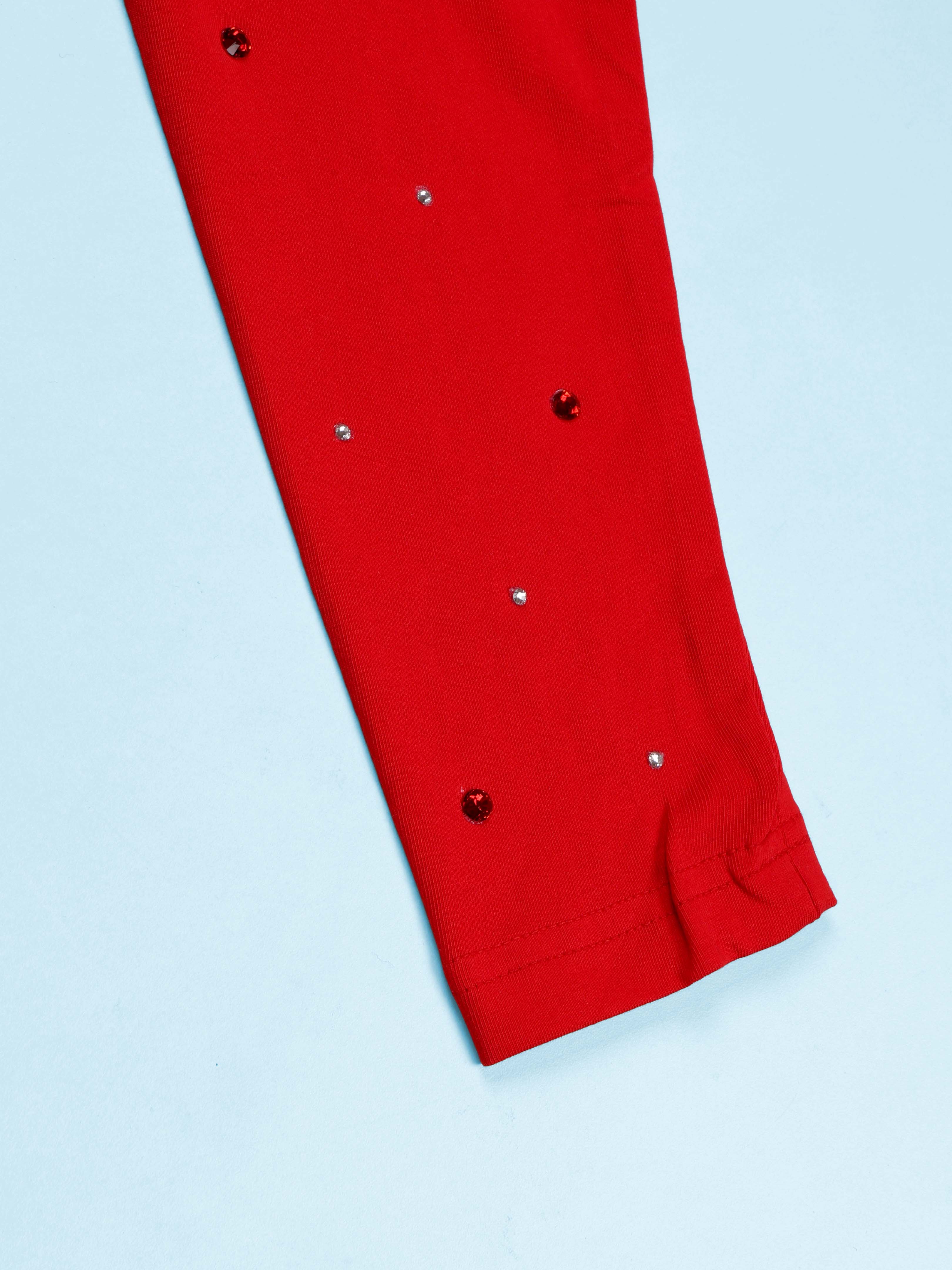 Girls Cotton Spandex Solid Stones and Badges Legging