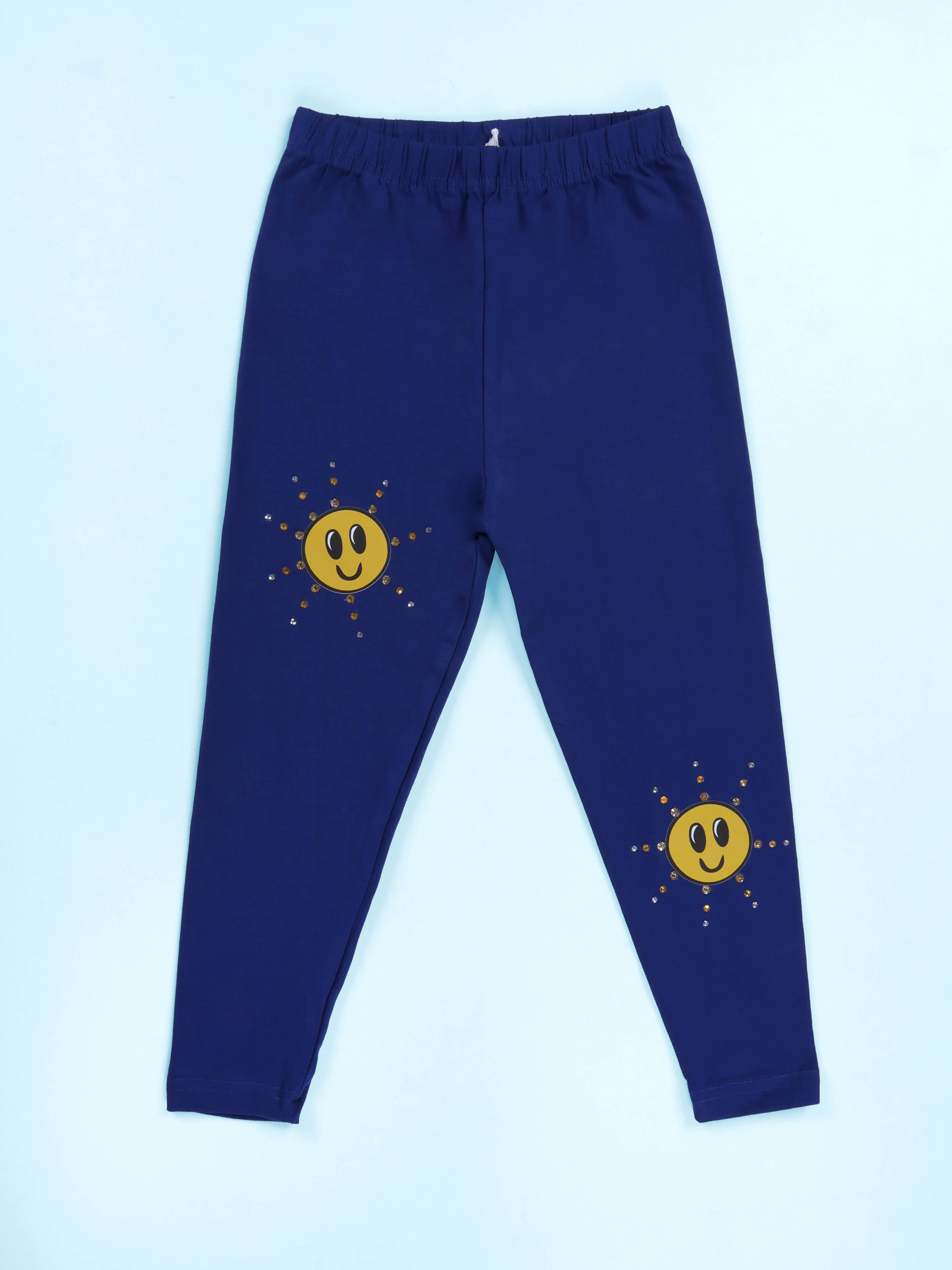 Kiddopanti Girls Cotton Spandex Self Design Solid Legging