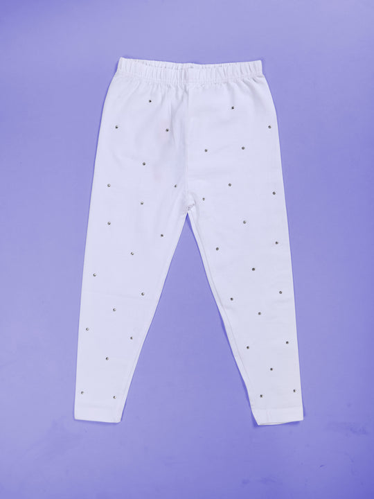 Girls Cotton Spandex Solid Legging With Rhinestones