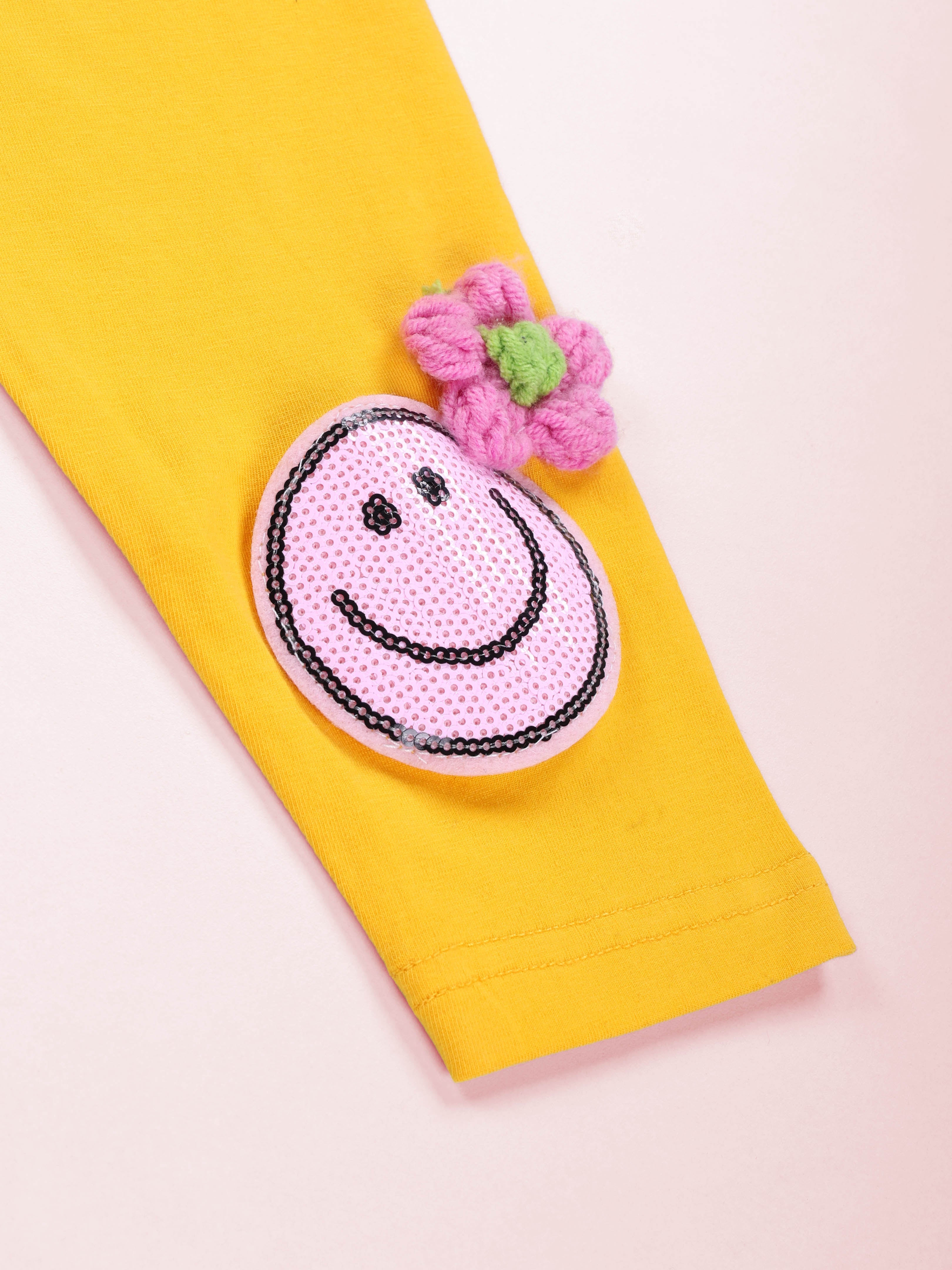 Kiddopanti Girls Cotton Spandex Self Design Solid Legging