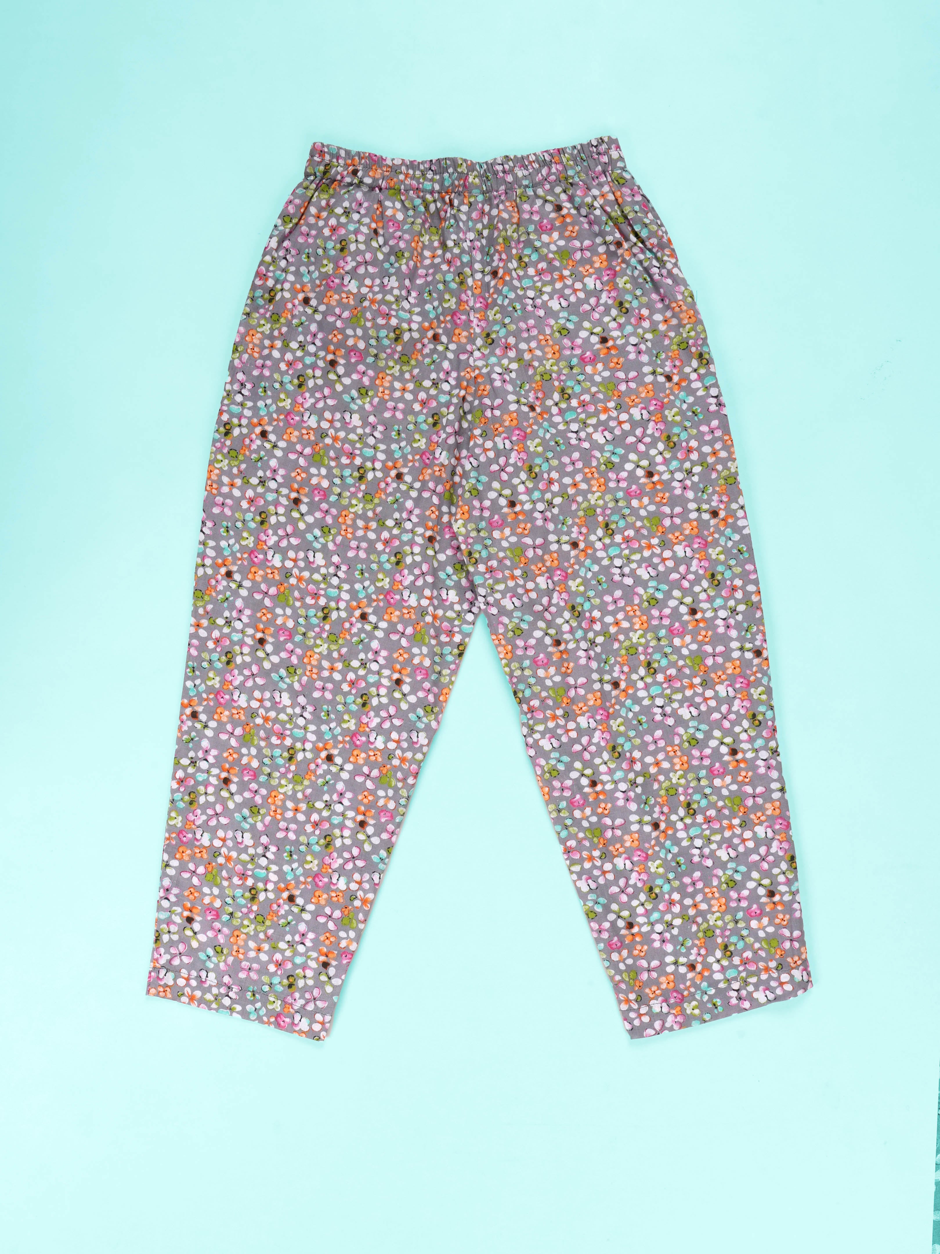 KiddoPanti Girls 100% Cotton Flower Petals All-Over Printed Pyjama