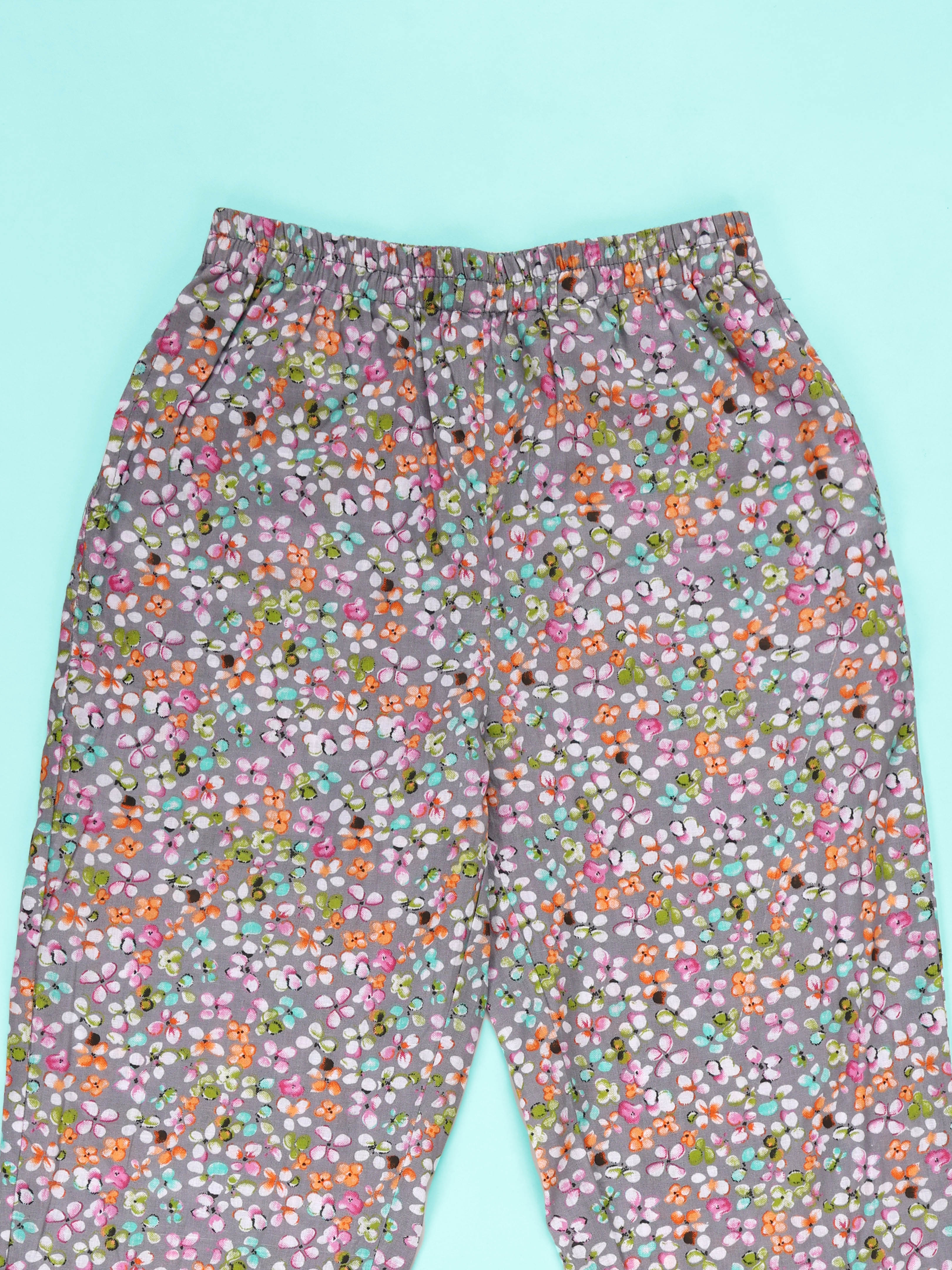 KiddoPanti Girls 100% Cotton Flower Petals All-Over Printed Pyjama