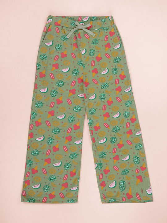 Kiddopanti Girls Pure Cotton All Over Printed Pyjama