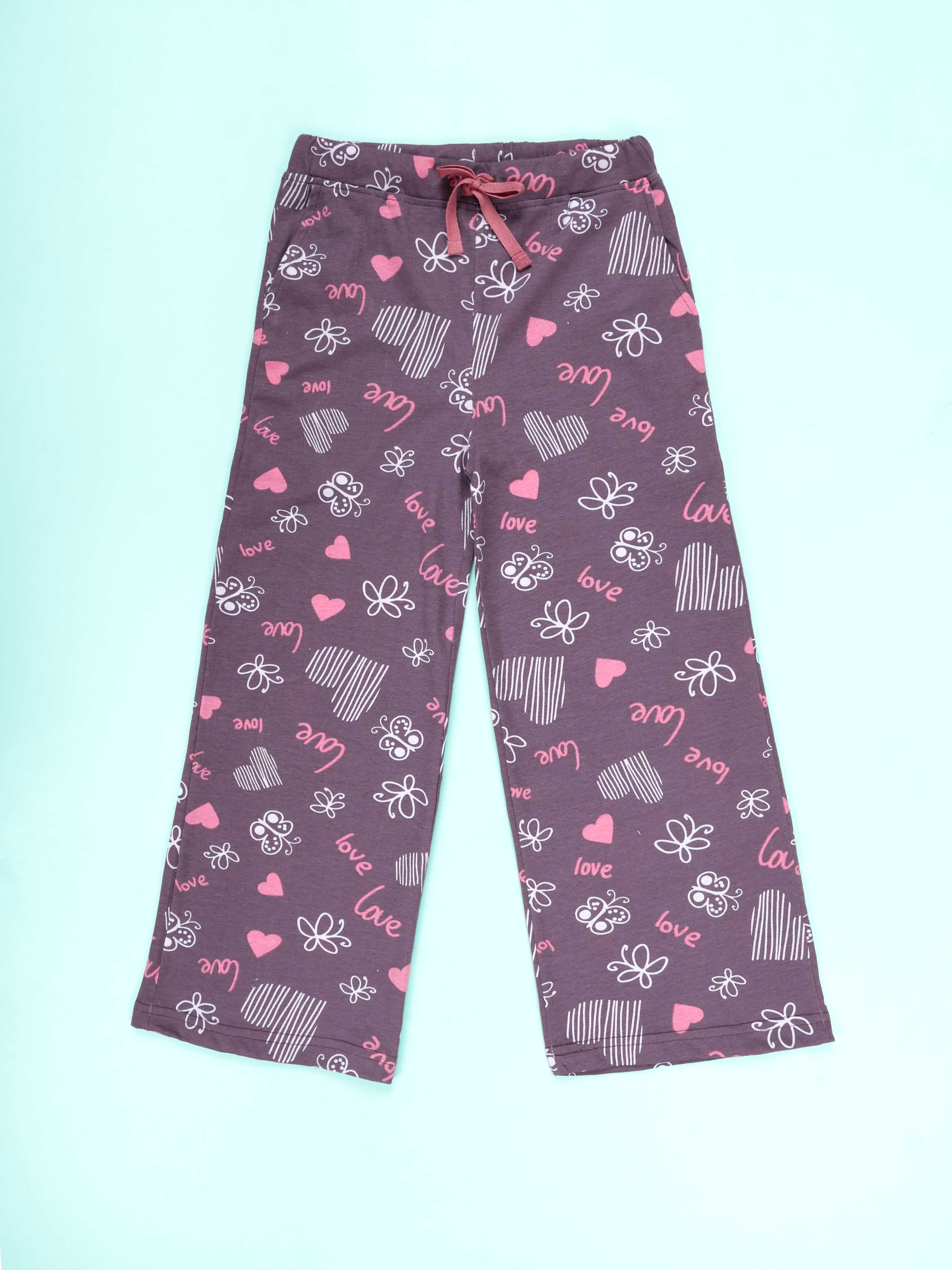 Kiddopanti Girls Cotton Love & Butterfly Heart Printed Pyjama