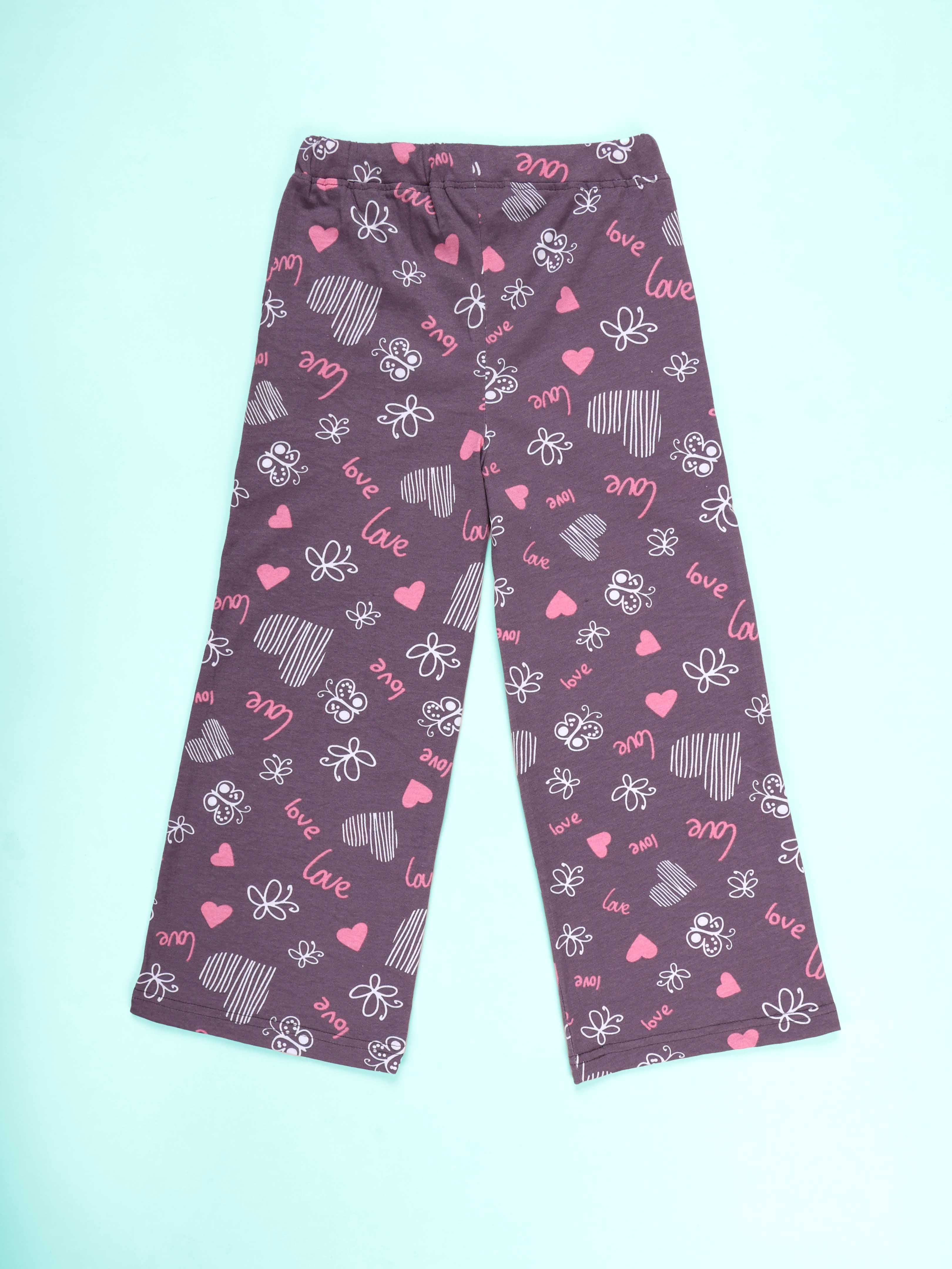Kiddopanti Girls Cotton Love & Butterfly Heart Printed Pyjama