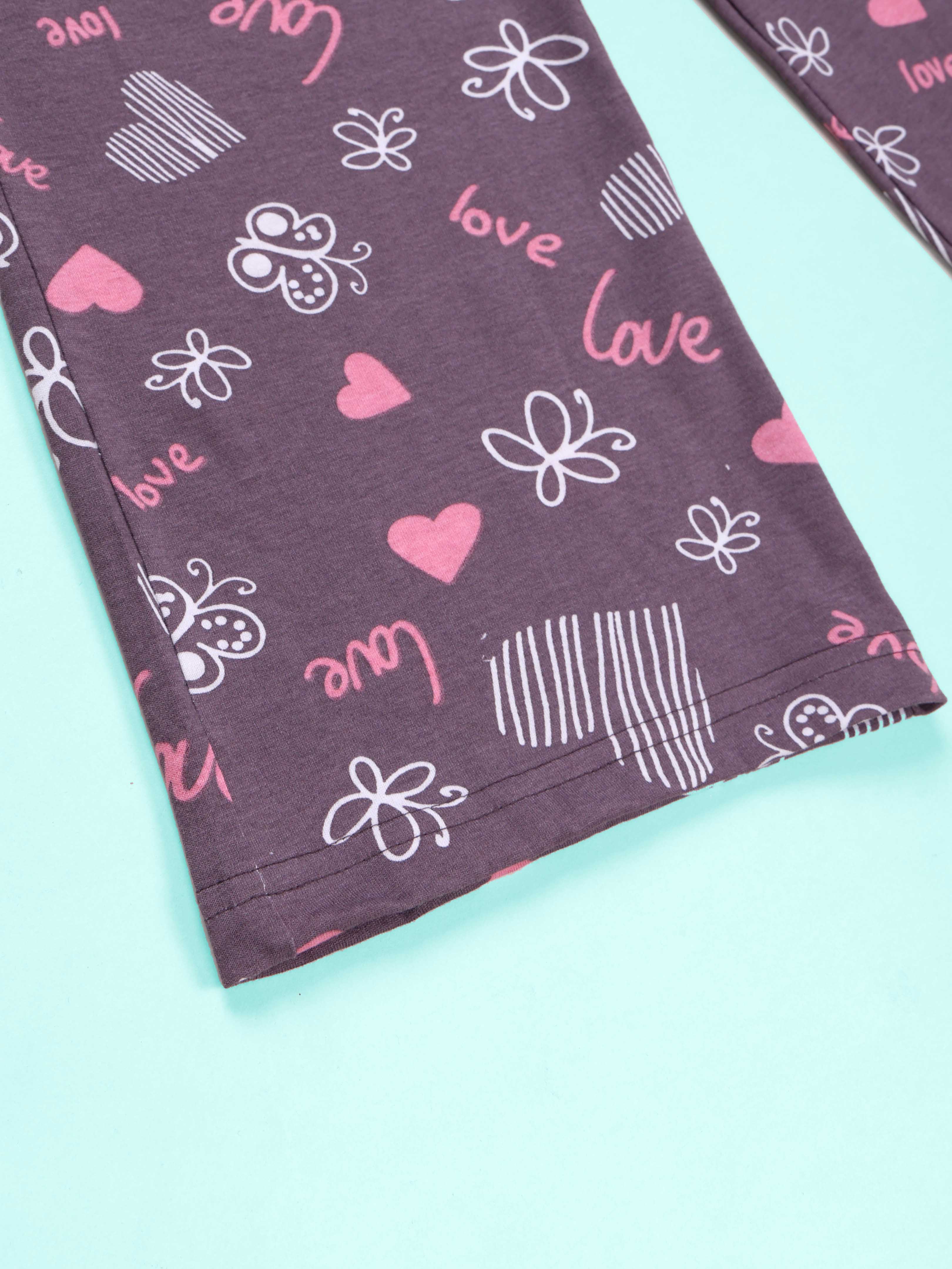 Kiddopanti Girls Cotton Love & Butterfly Heart Printed Pyjama