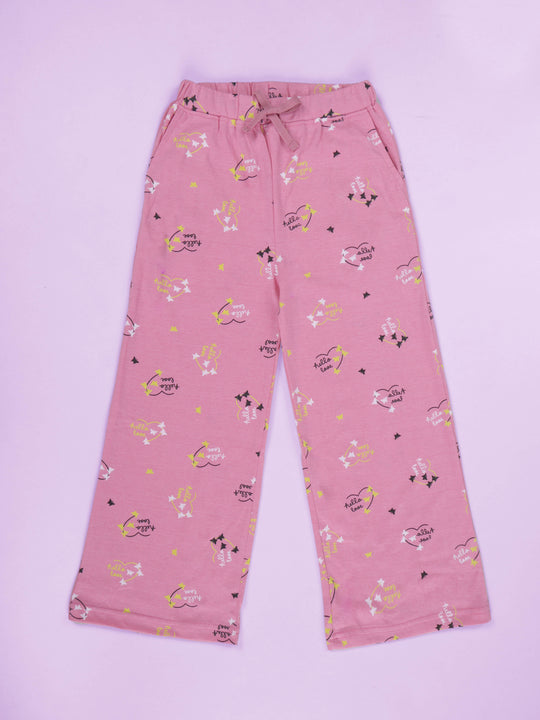 Kiddopanti Girls Pure Cotton All Over Printed Pyjama
