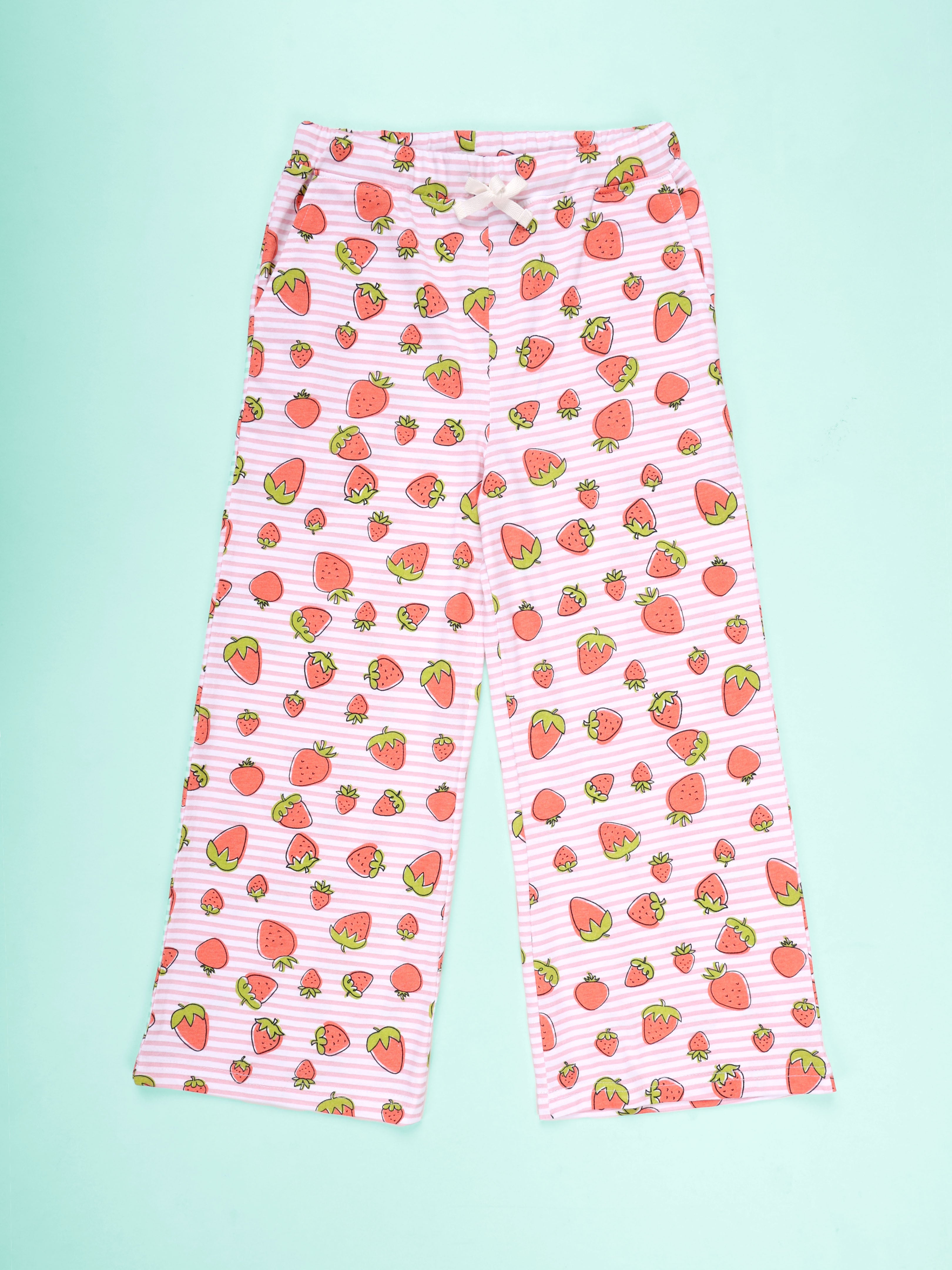 KiddoPanti Girls 100% Cotton AOP Printed Pyjama With Elasticated Waist Band and Drawcord