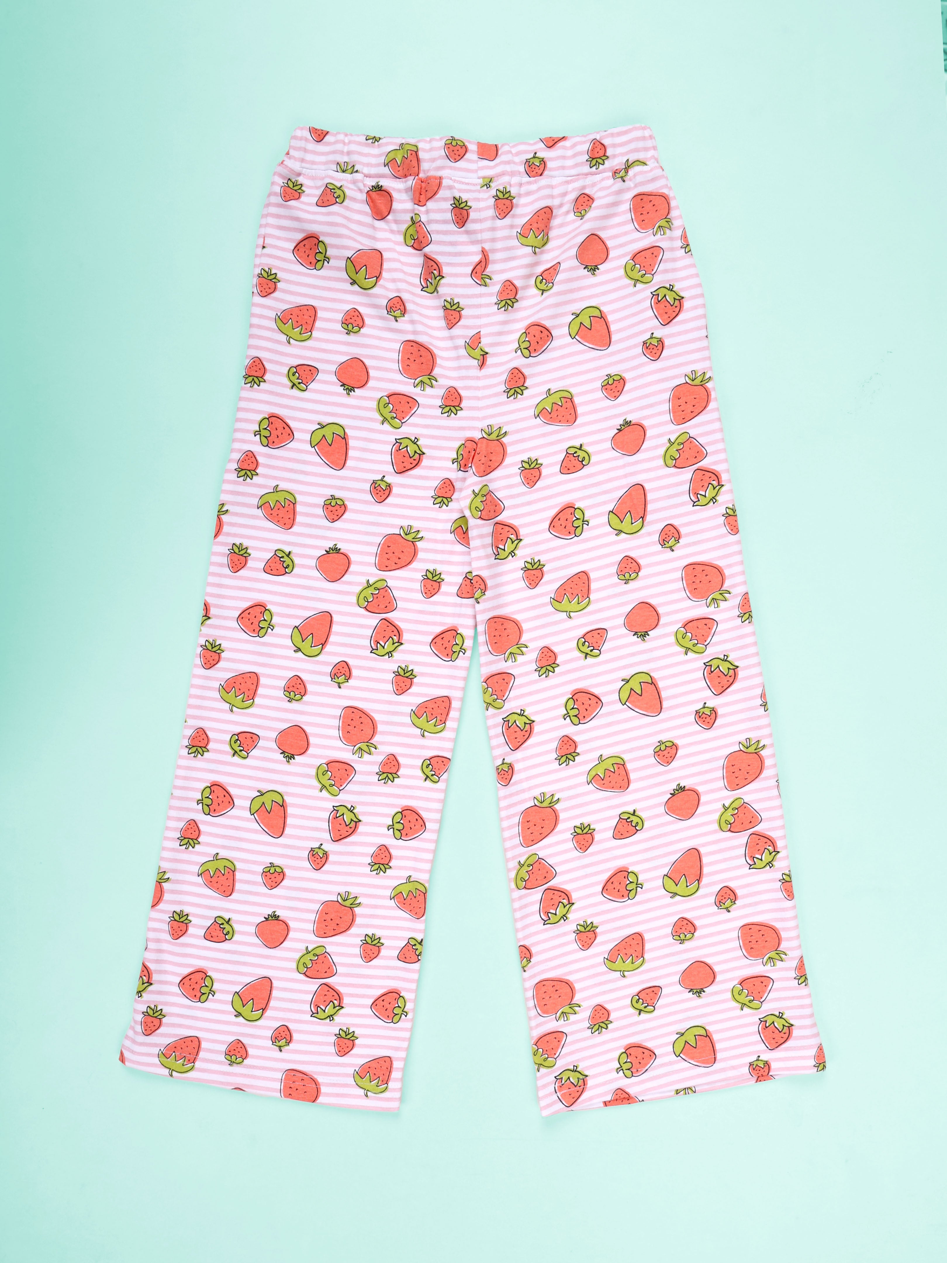 KiddoPanti Girls 100% Cotton AOP Printed Pyjama With Elasticated Waist Band and Drawcord