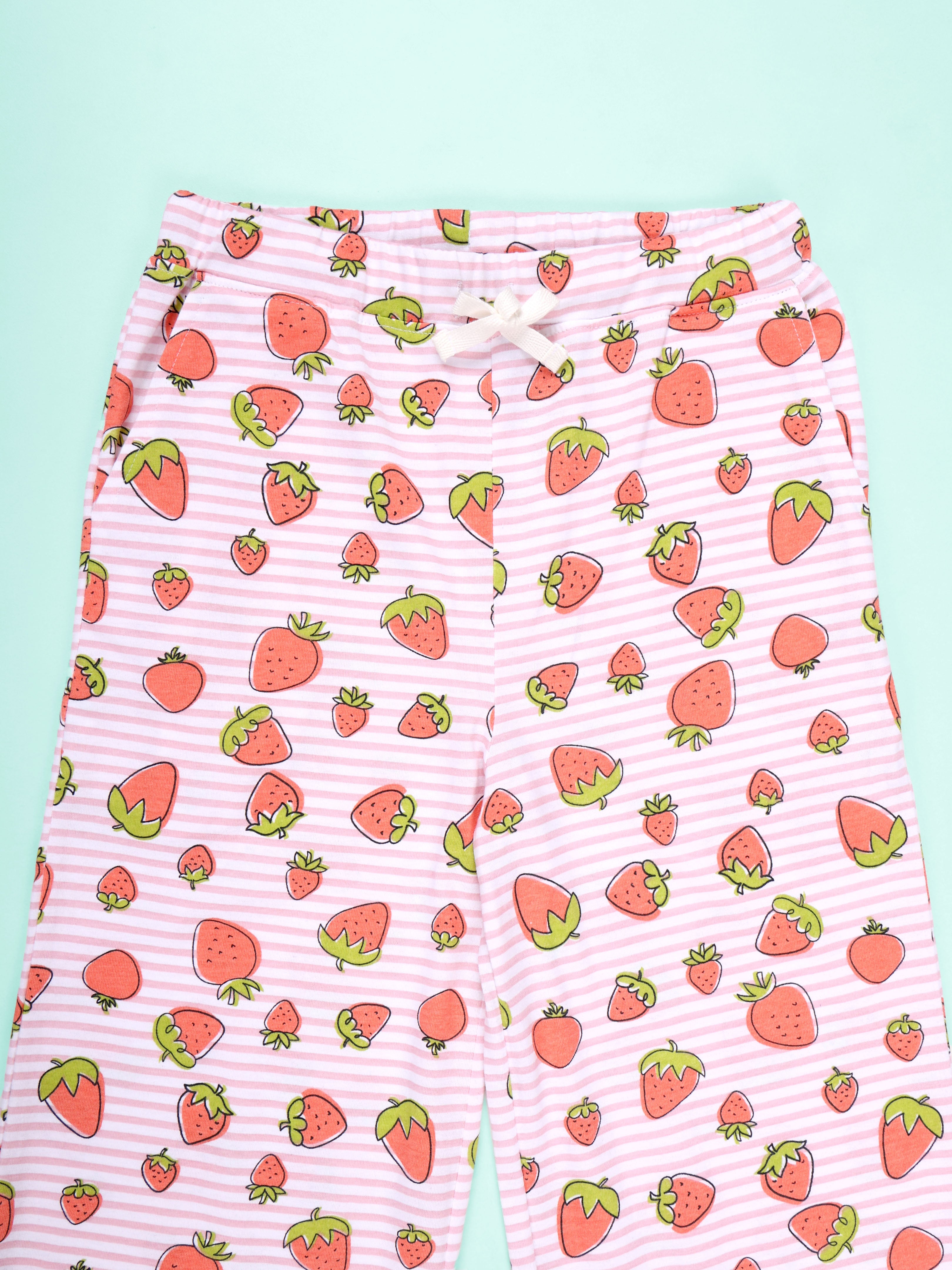 KiddoPanti Girls 100% Cotton AOP Printed Pyjama With Elasticated Waist Band and Drawcord