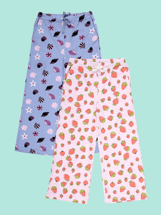 KiddoPanti Girls 100% Cotton  AOP Printed Pyjama Pack of 2