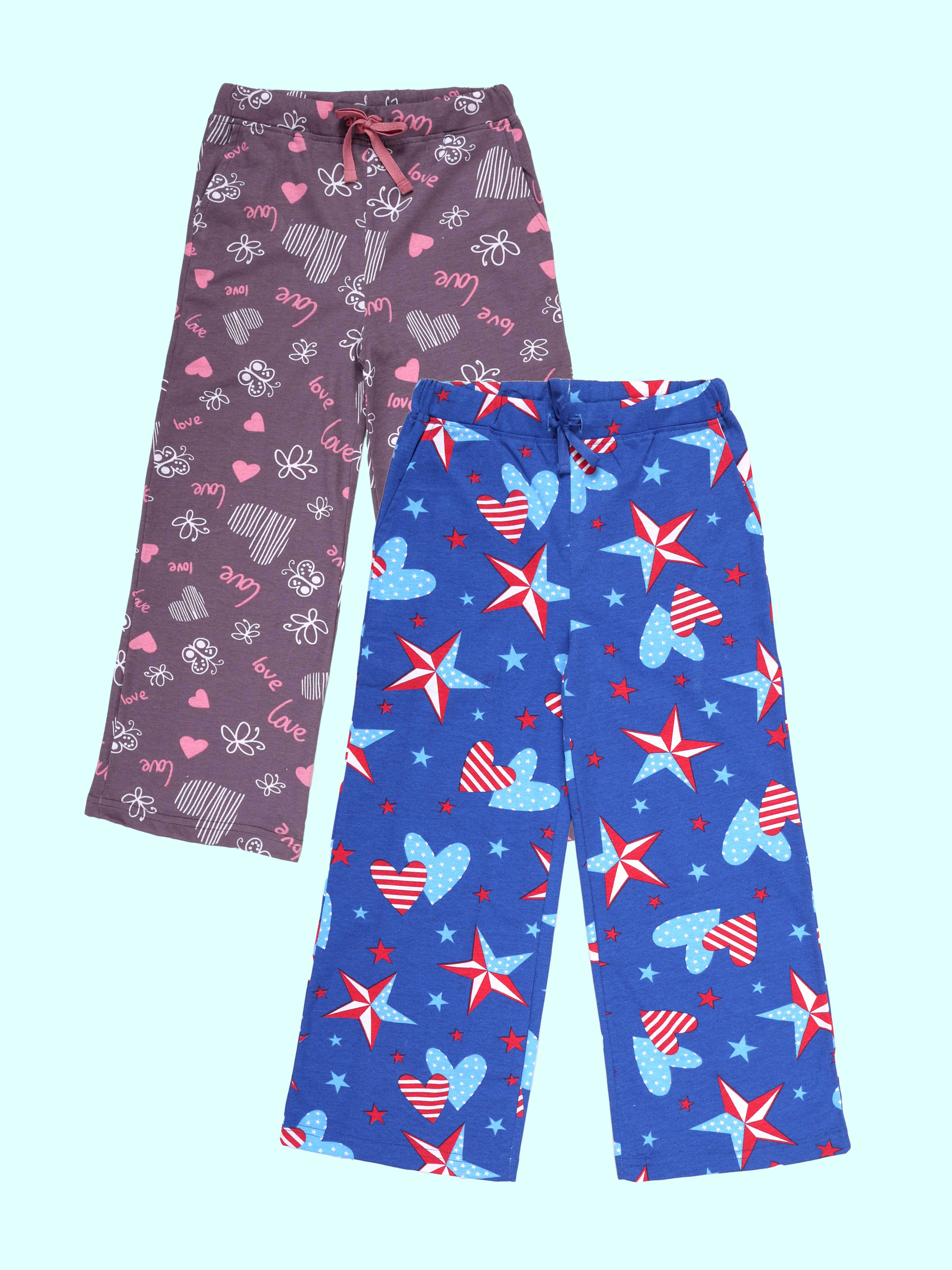 KiddoPanti Girls 100% Cotton  AOP Printed Pyjama Pack of 2