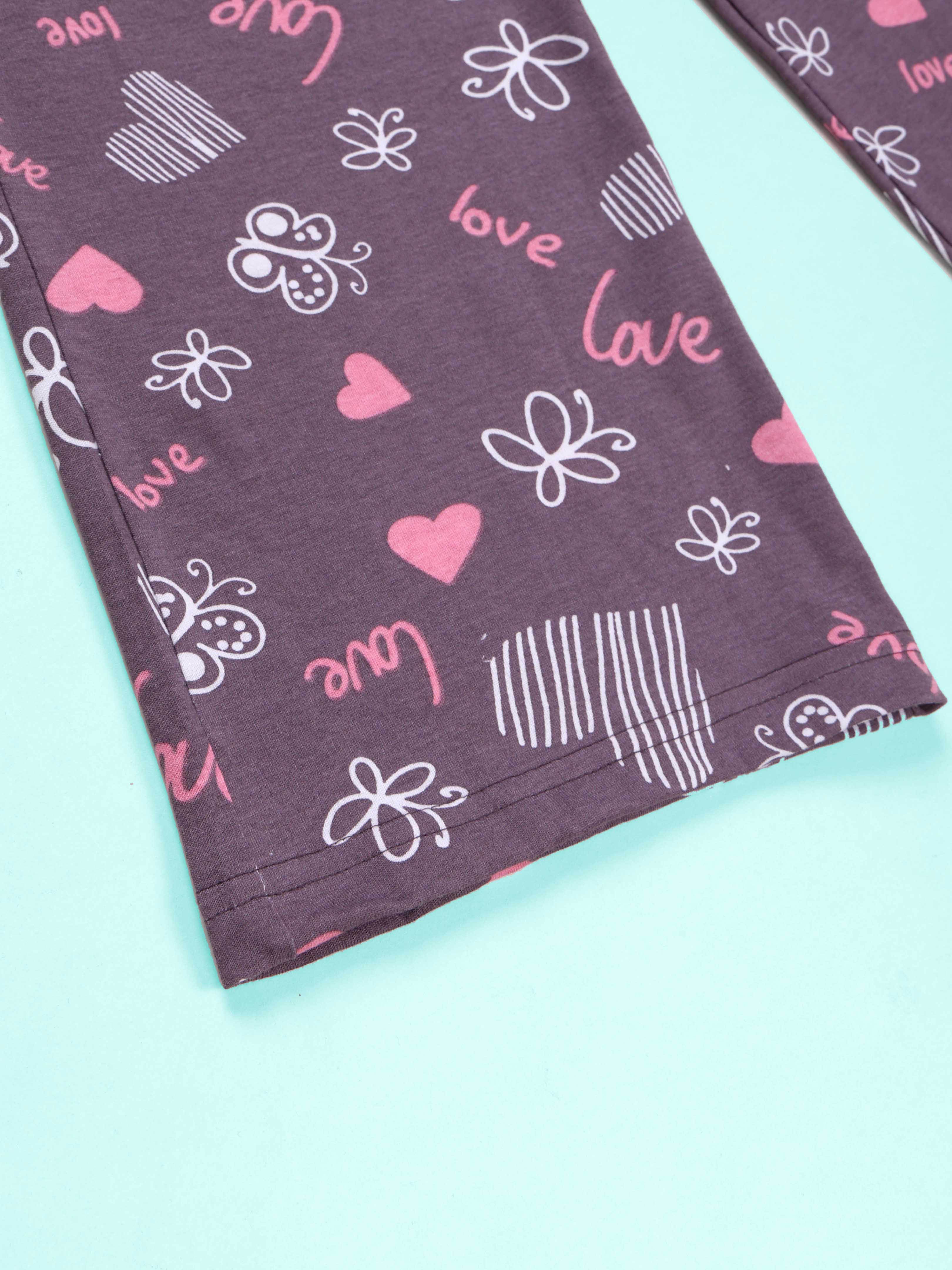 KiddoPanti Girls 100% Cotton  AOP Printed Pyjama Pack of 2