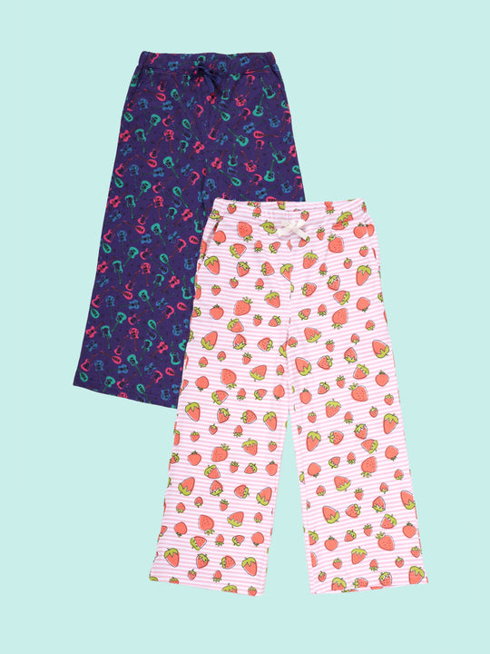 KiddoPanti Girls 100% Cotton  AOP Printed Pyjama Pack of 2