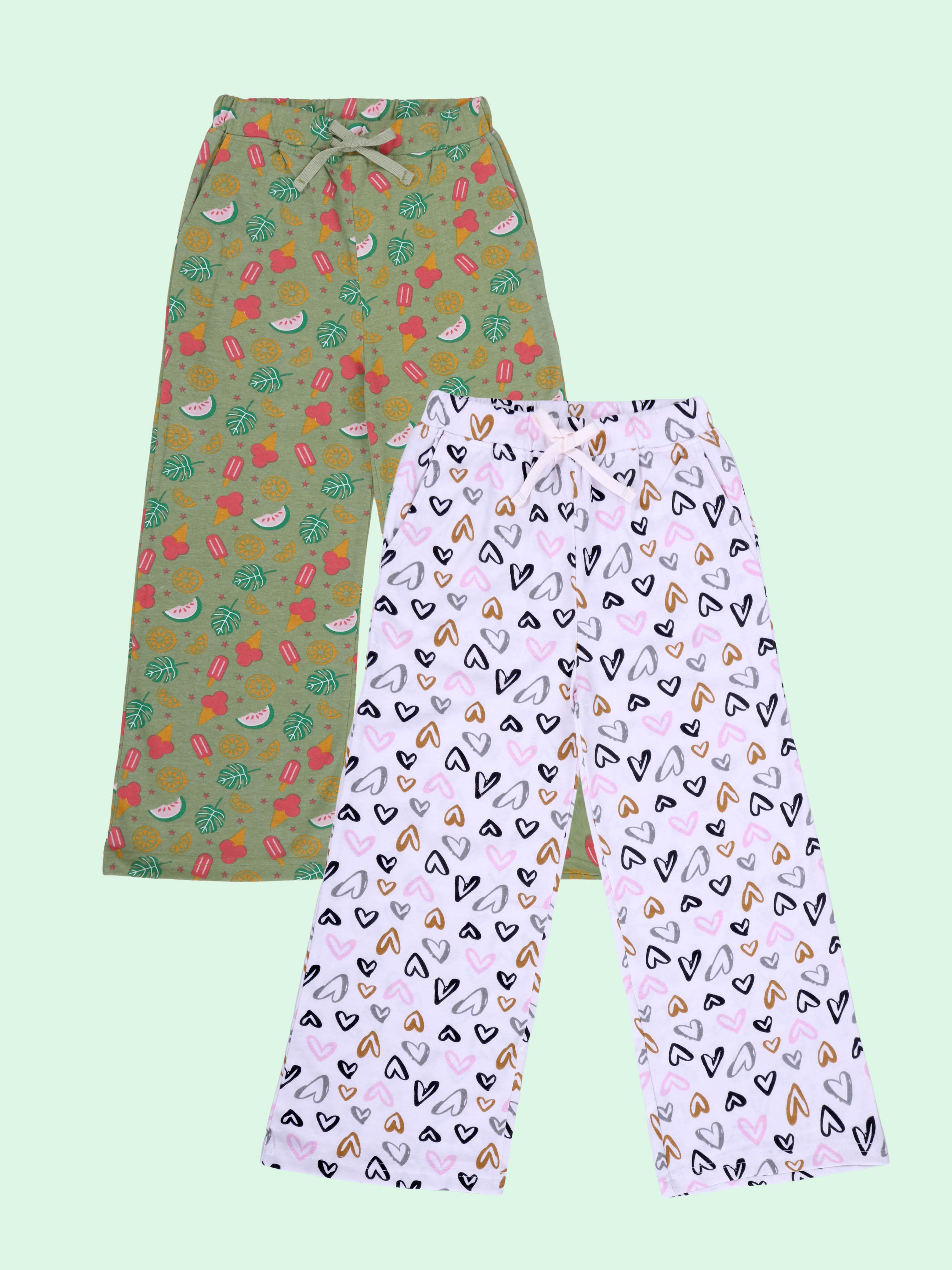 Girls Cotton All over Printed Pyjama Pack of 2