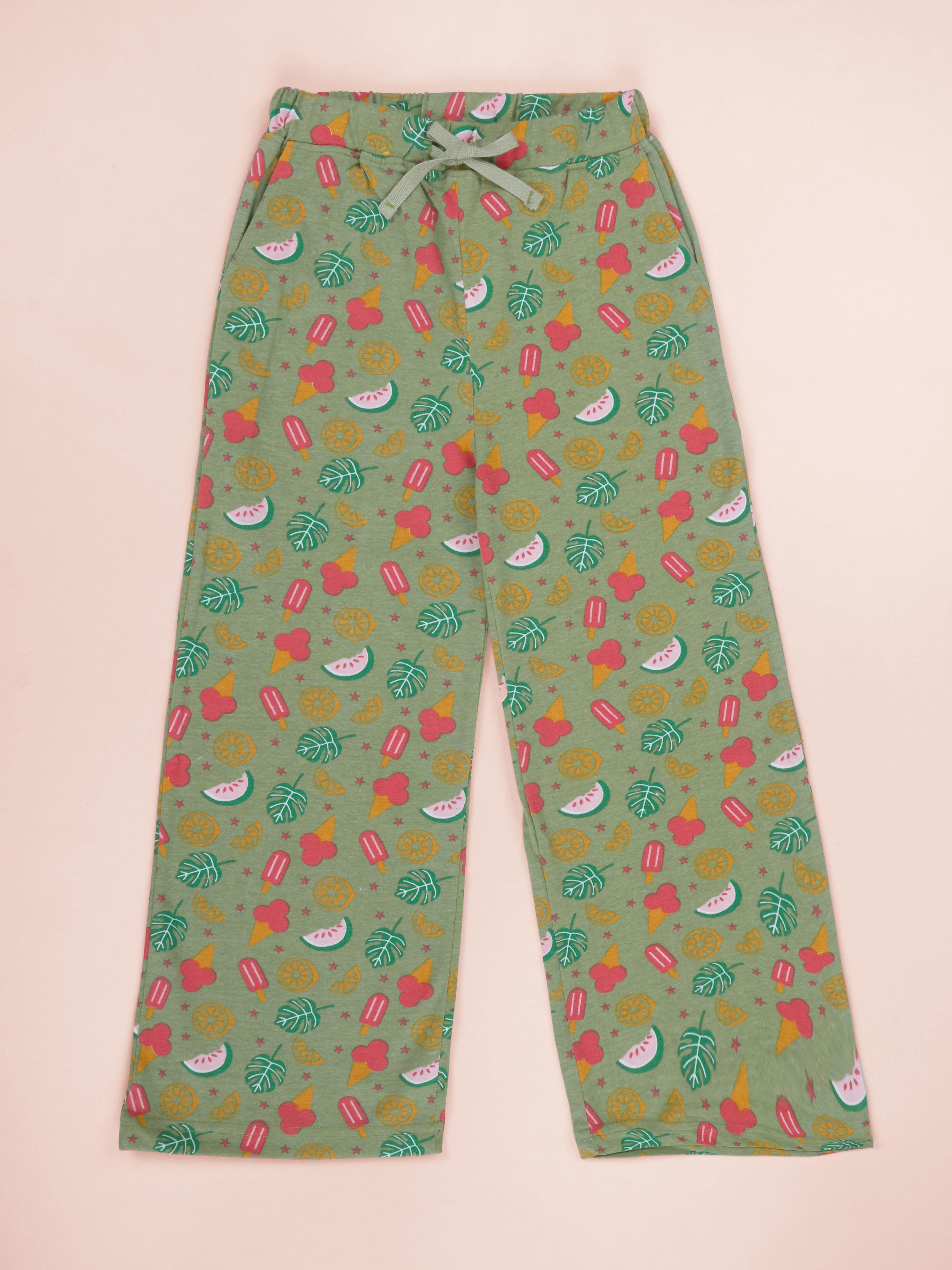 Girls Cotton All over Printed Pyjama Pack of 2