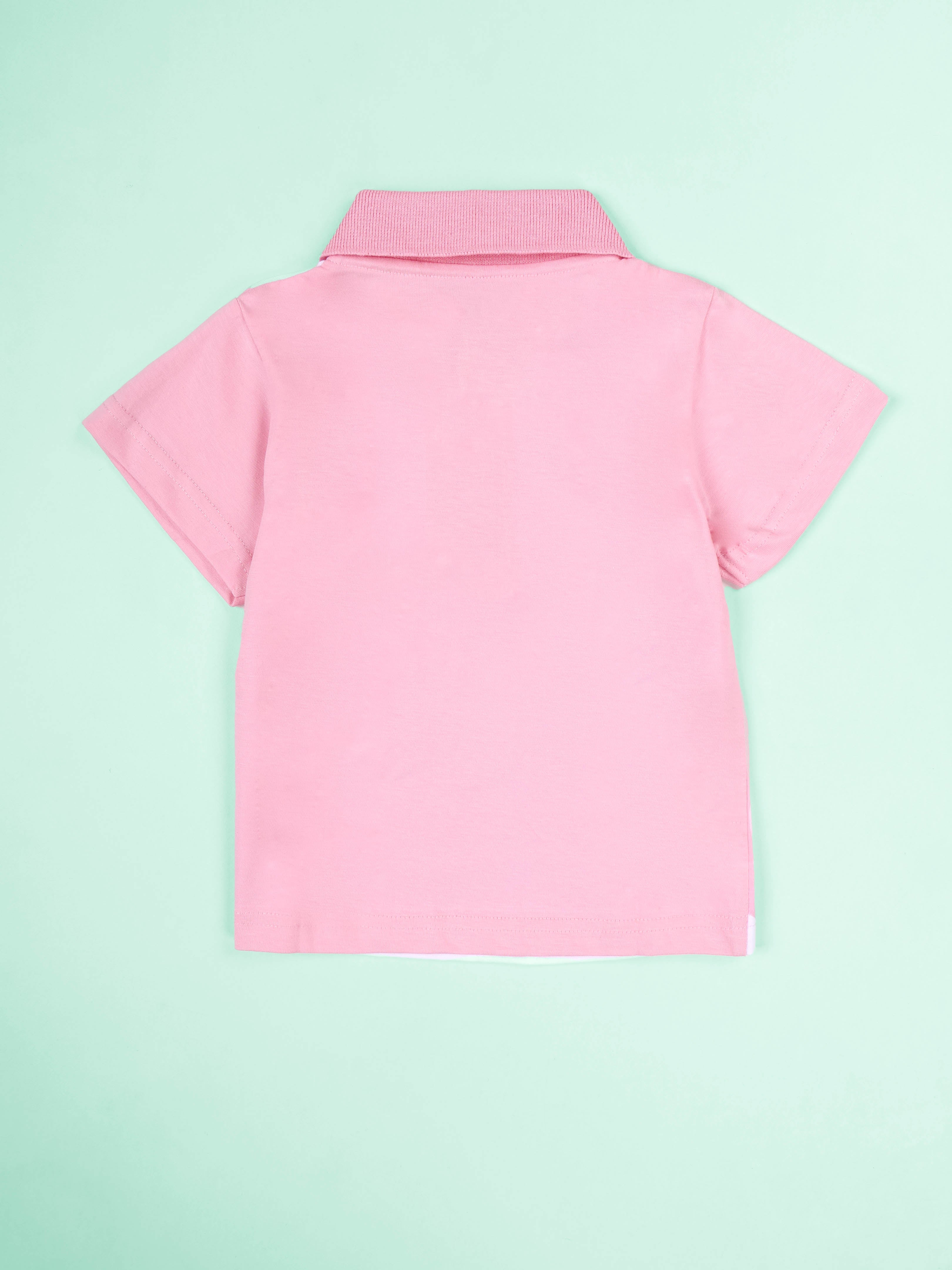KiddoPanti Girls Cotton Graphic Bold Letter Printed Crop Polo Tee with Contrast Sleeves & Collar
