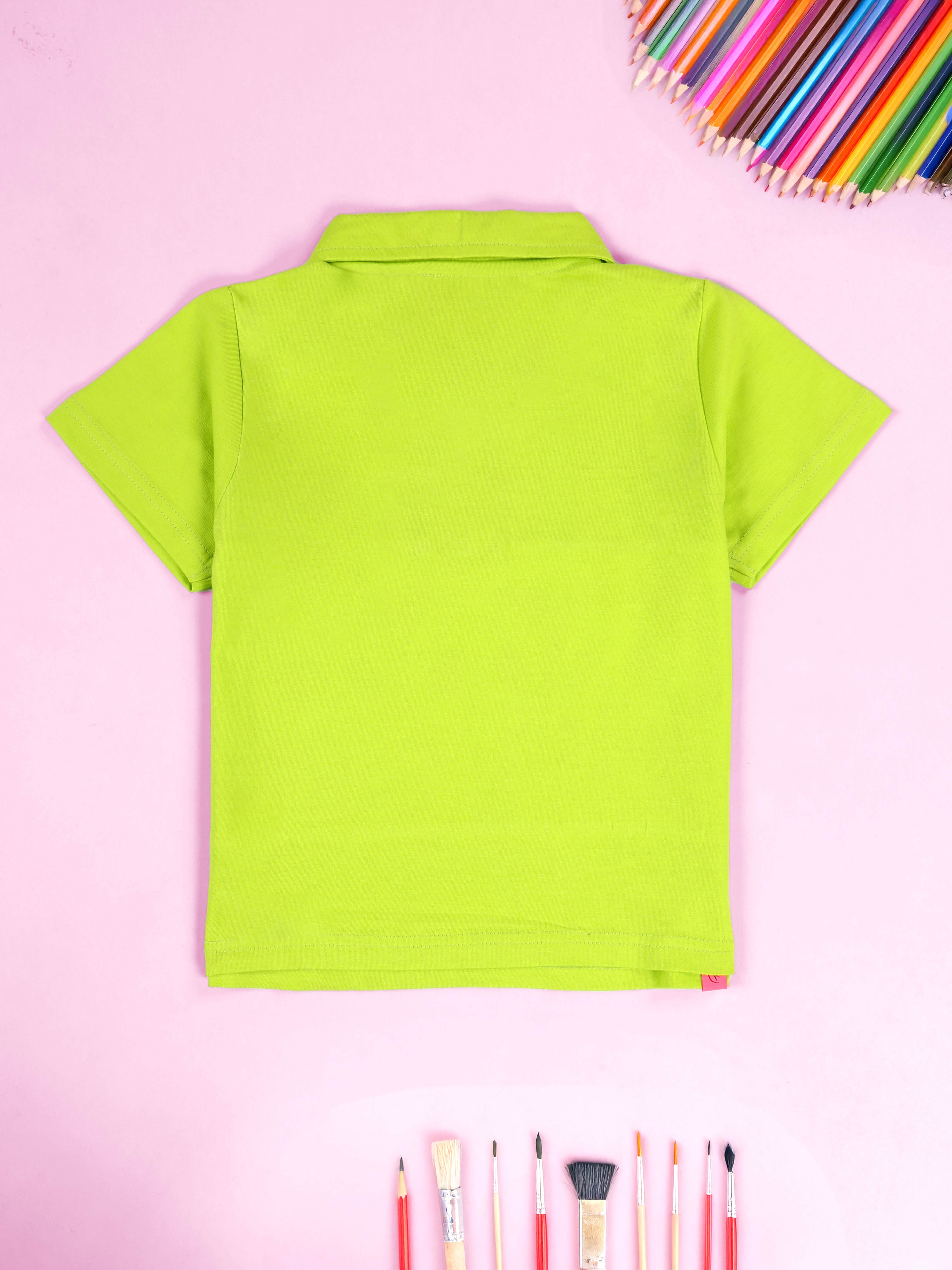 KiddoPanti Girls 100% Cotton Cute Cartoon Panda Graphic Printed Crop Polo Tee