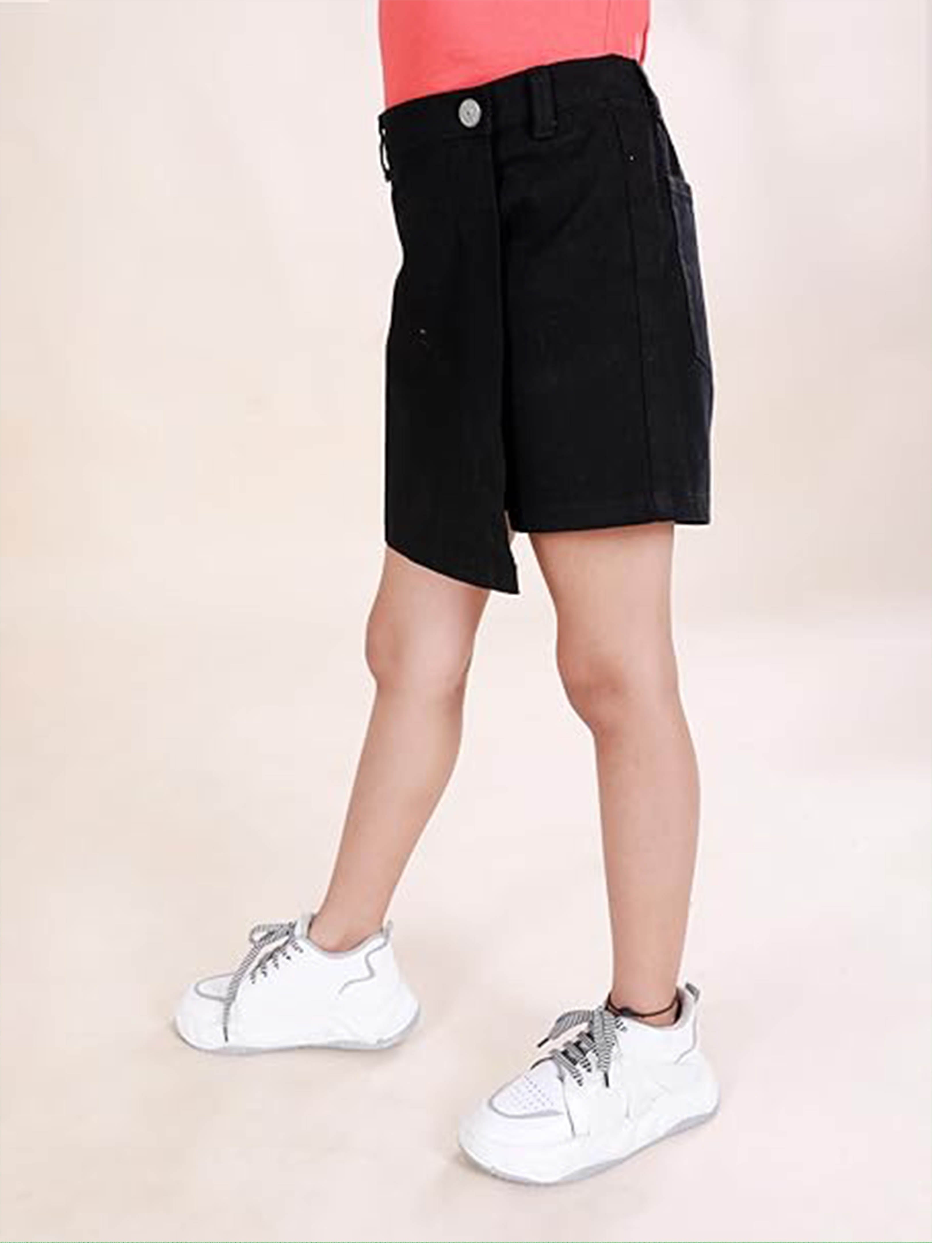 Kiddopanti Girls Solid Polo Tee With Cotton Over Lap Skort With Flowers and Pearls Set