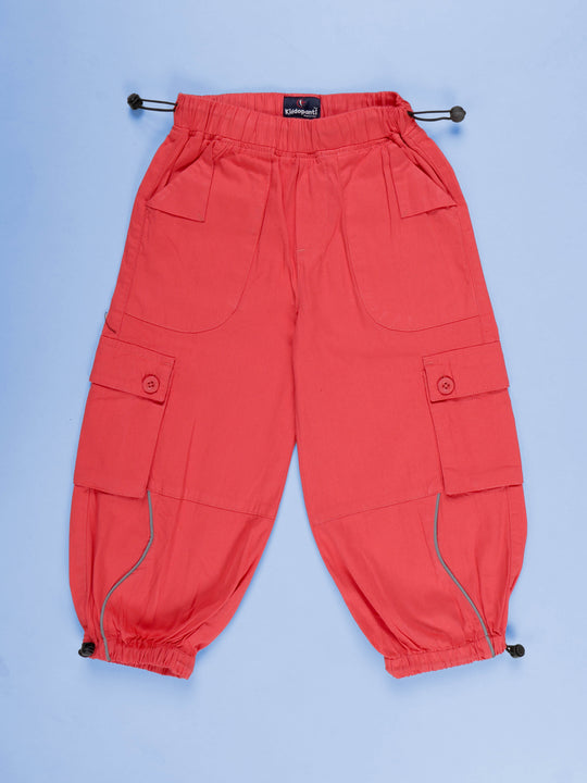 Kiddopanti Girls Cotton Woven Solid Parachute Cargo Pant