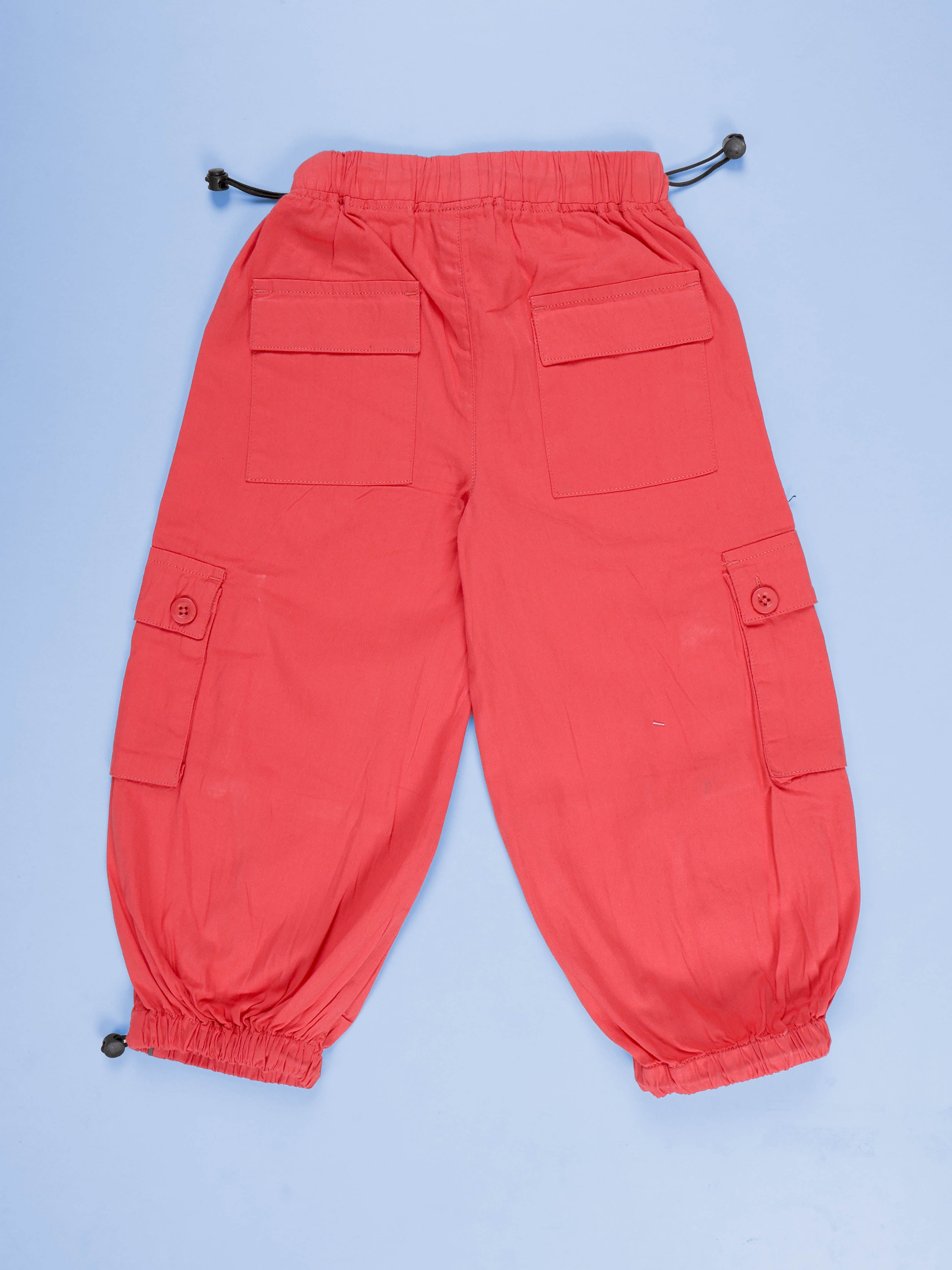 Kiddopanti Girls Cotton Woven Solid Parachute Cargo Pant