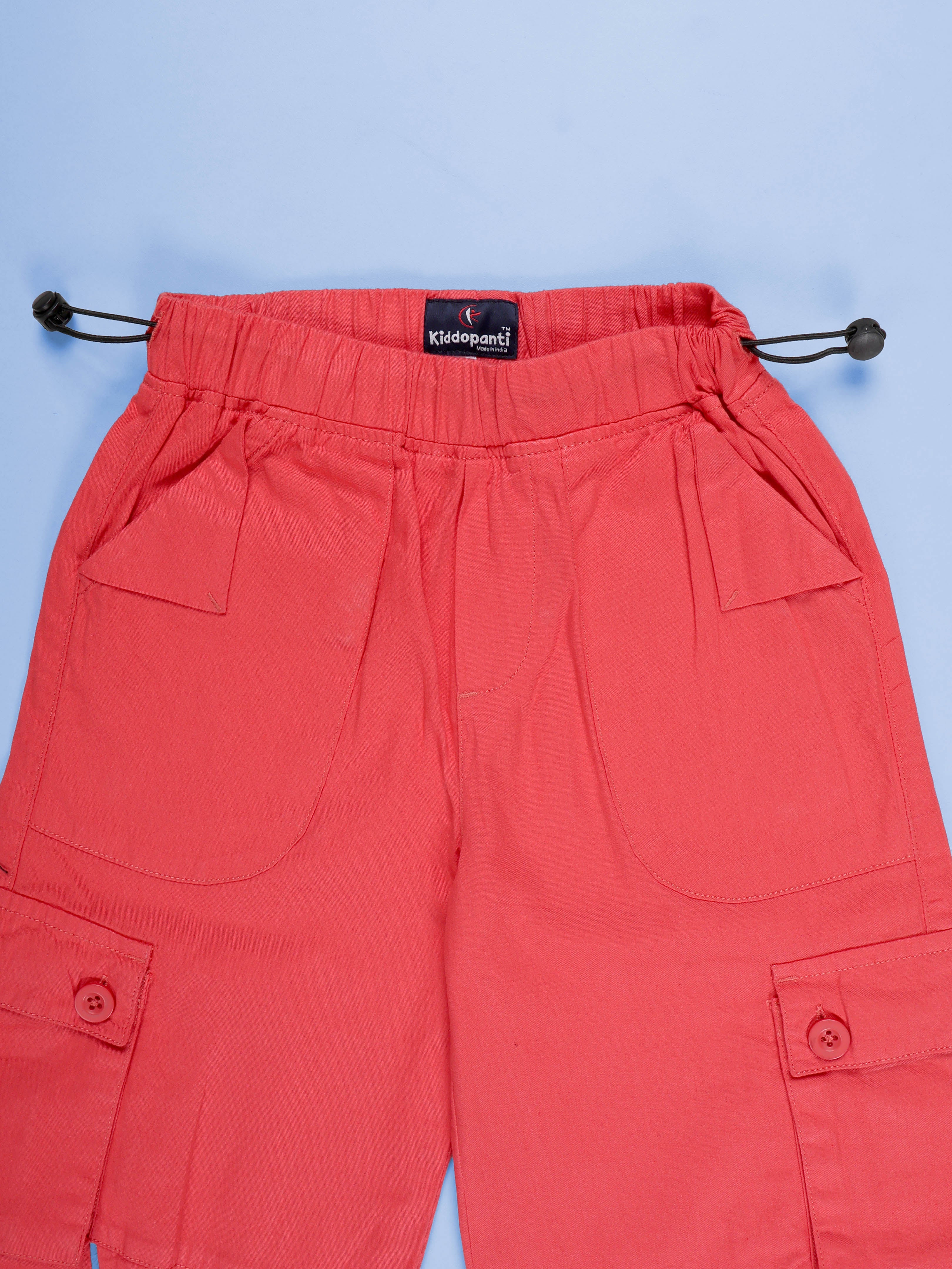 Kiddopanti Girls Cotton Woven Solid Parachute Cargo Pant