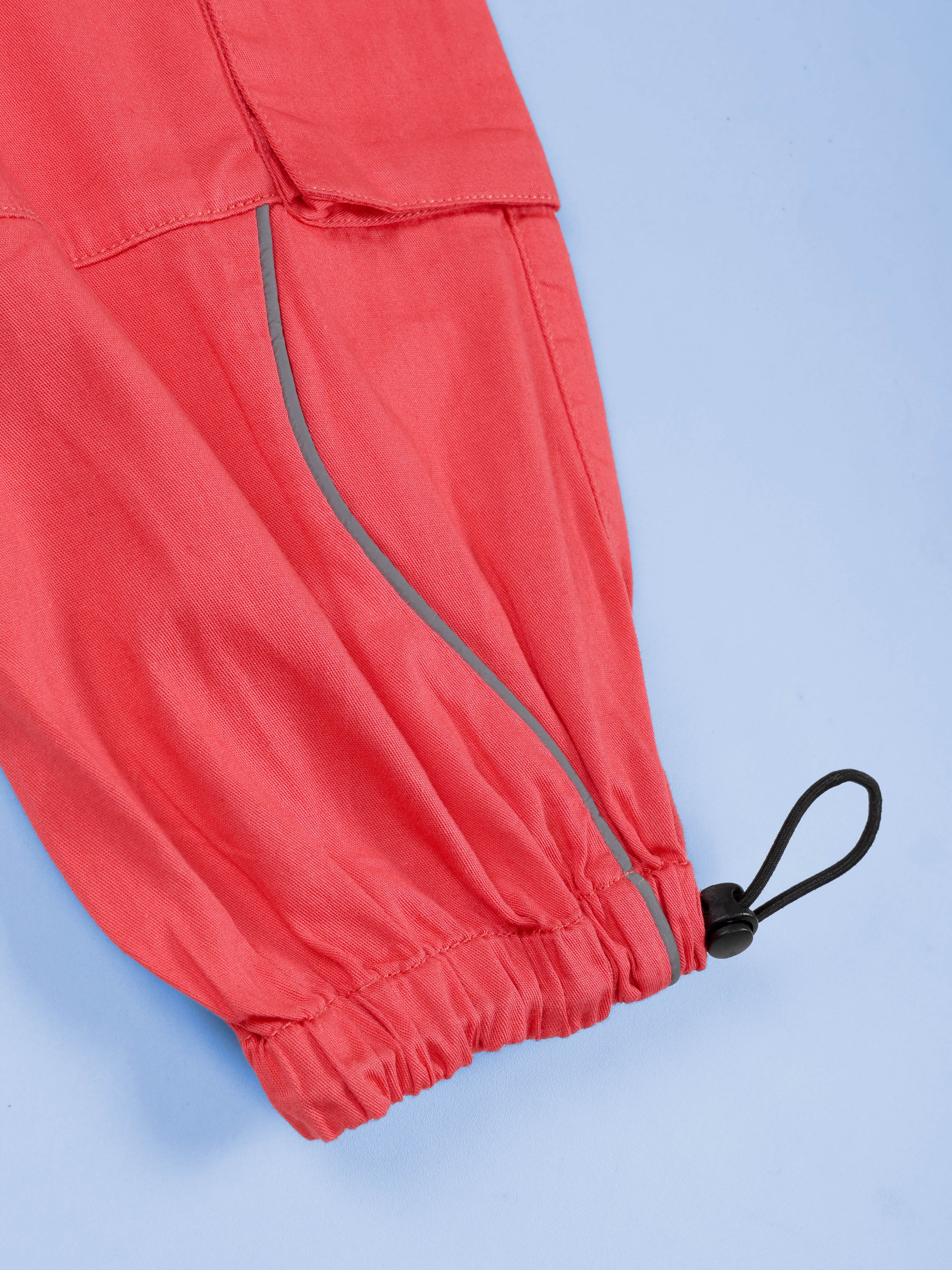 Kiddopanti Girls Cotton Woven Solid Parachute Cargo Pant