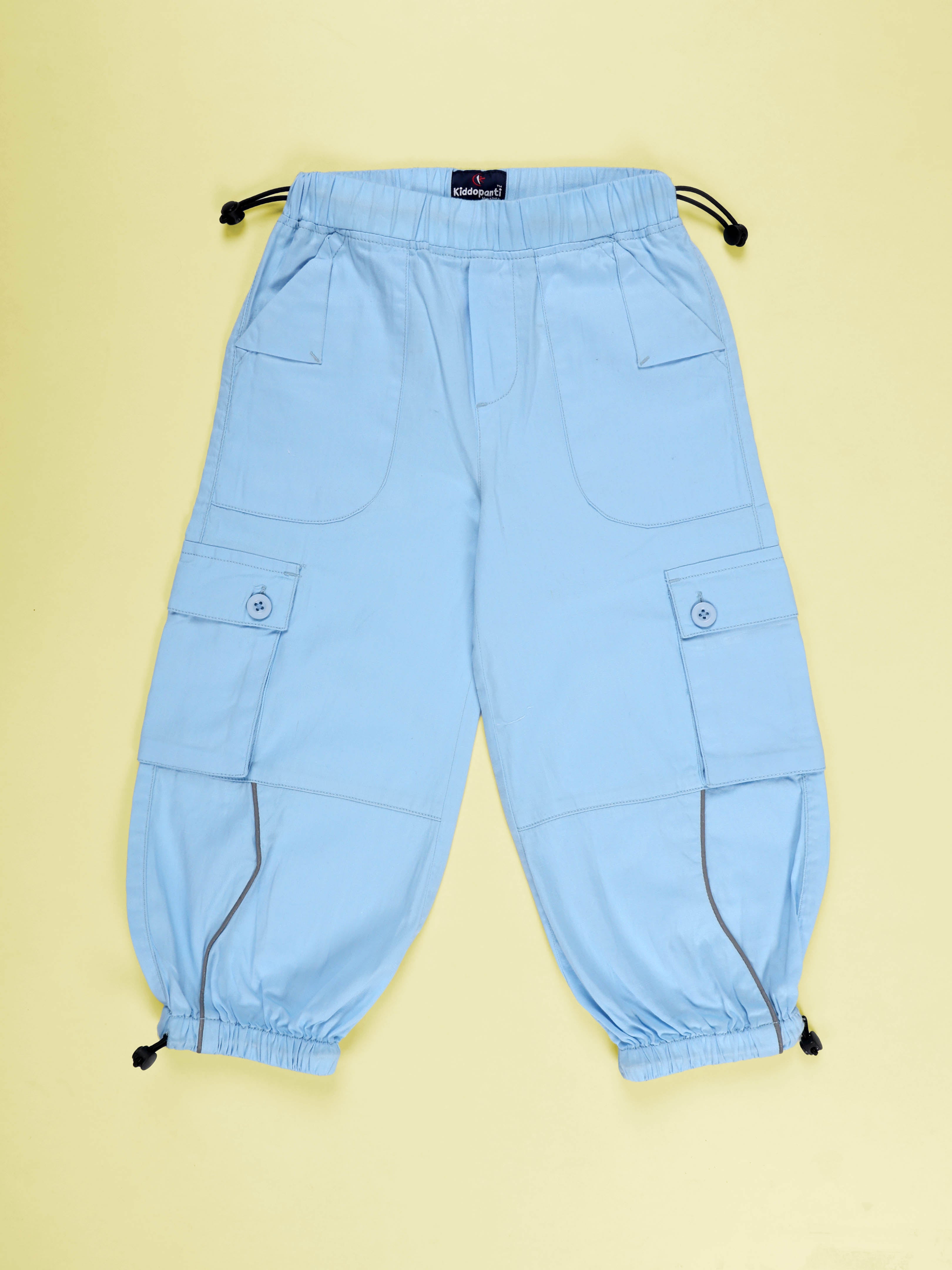 Kiddopanti Girls Cotton Woven Solid Parachute Cargo Pant