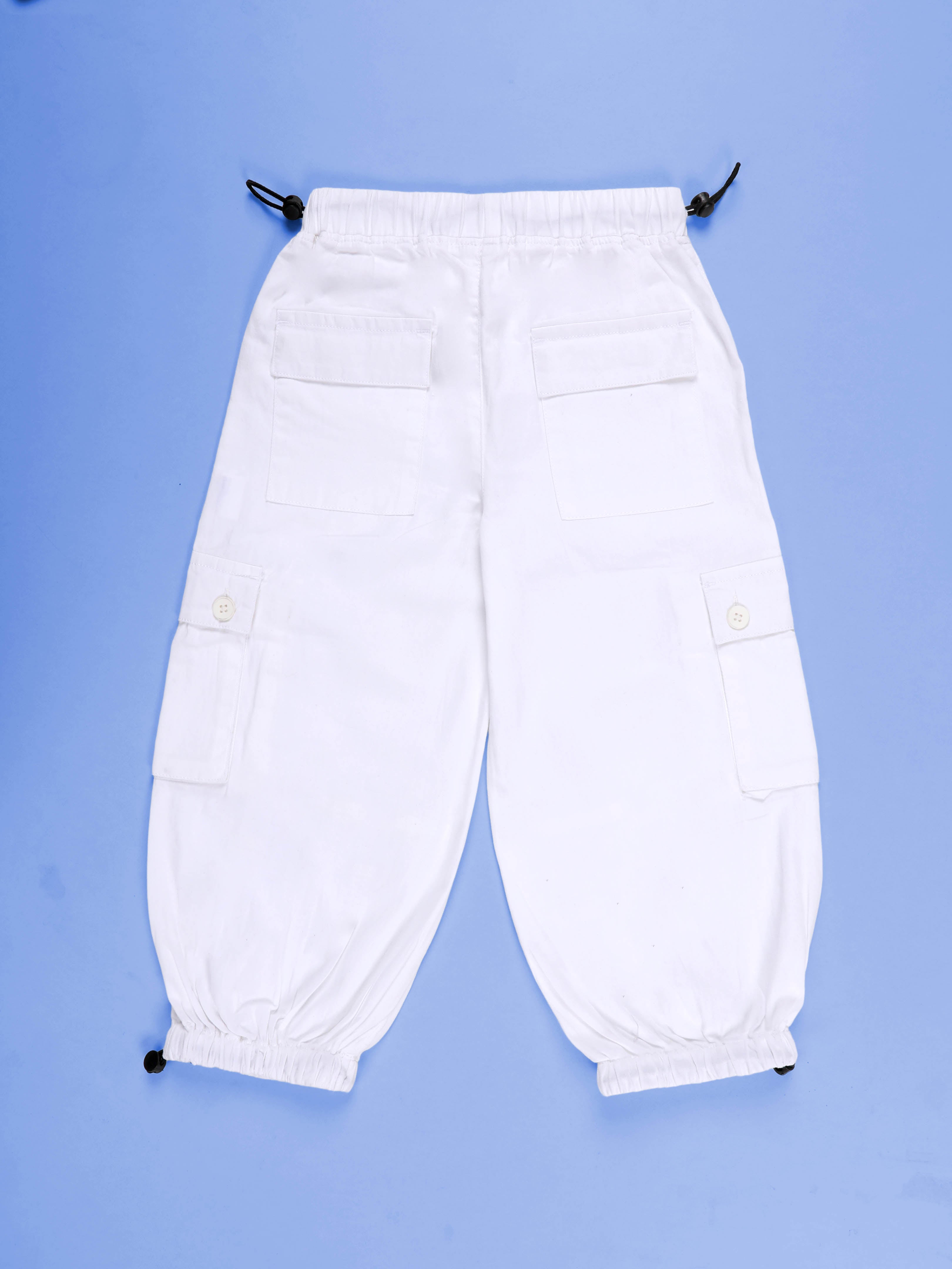 Kiddopanti Girls Cotton Woven Solid Parachute Cargo Pant