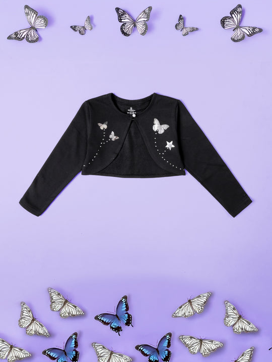 Girls Fleece Shrug with Butterfly & Rhinestone Applique