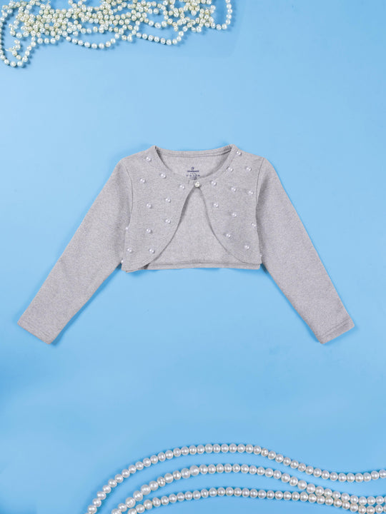 Girls Cotton Fleece Full Sleeves Crop Shrug With Stones