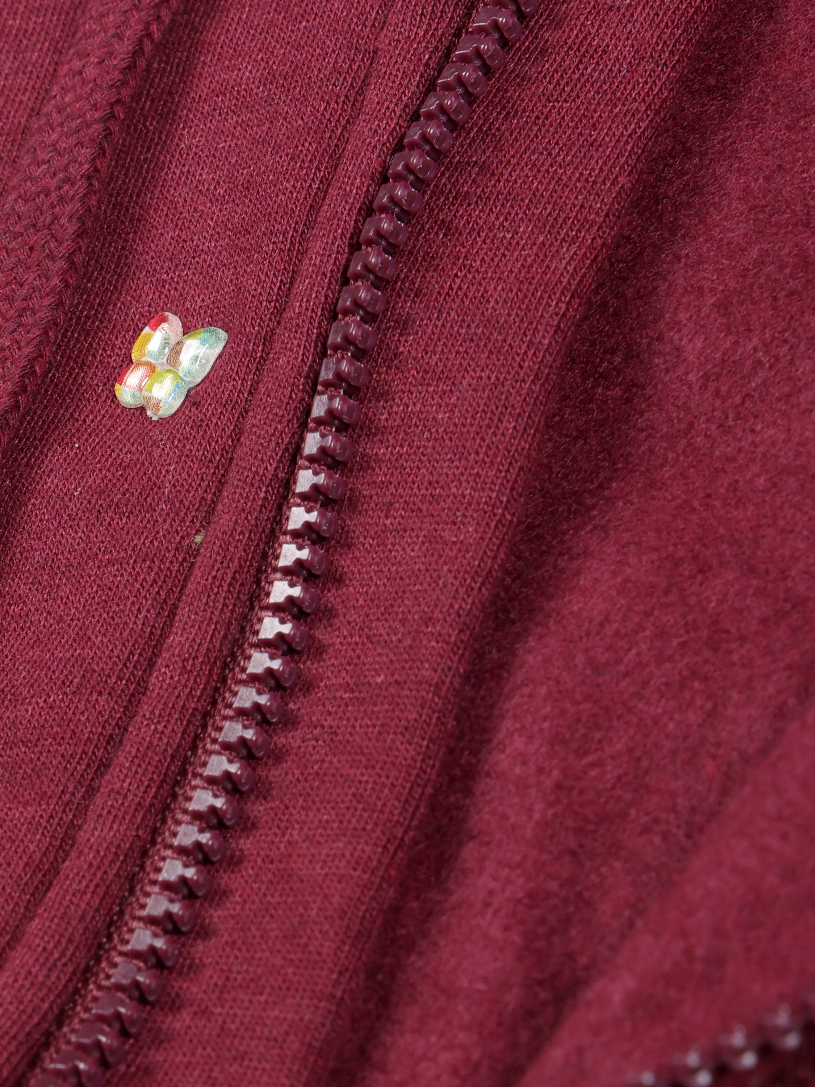 Girls Cotton Fleece Full Sleeves Zip Front Open Hooded Sweatshirt With Butterfly Beads