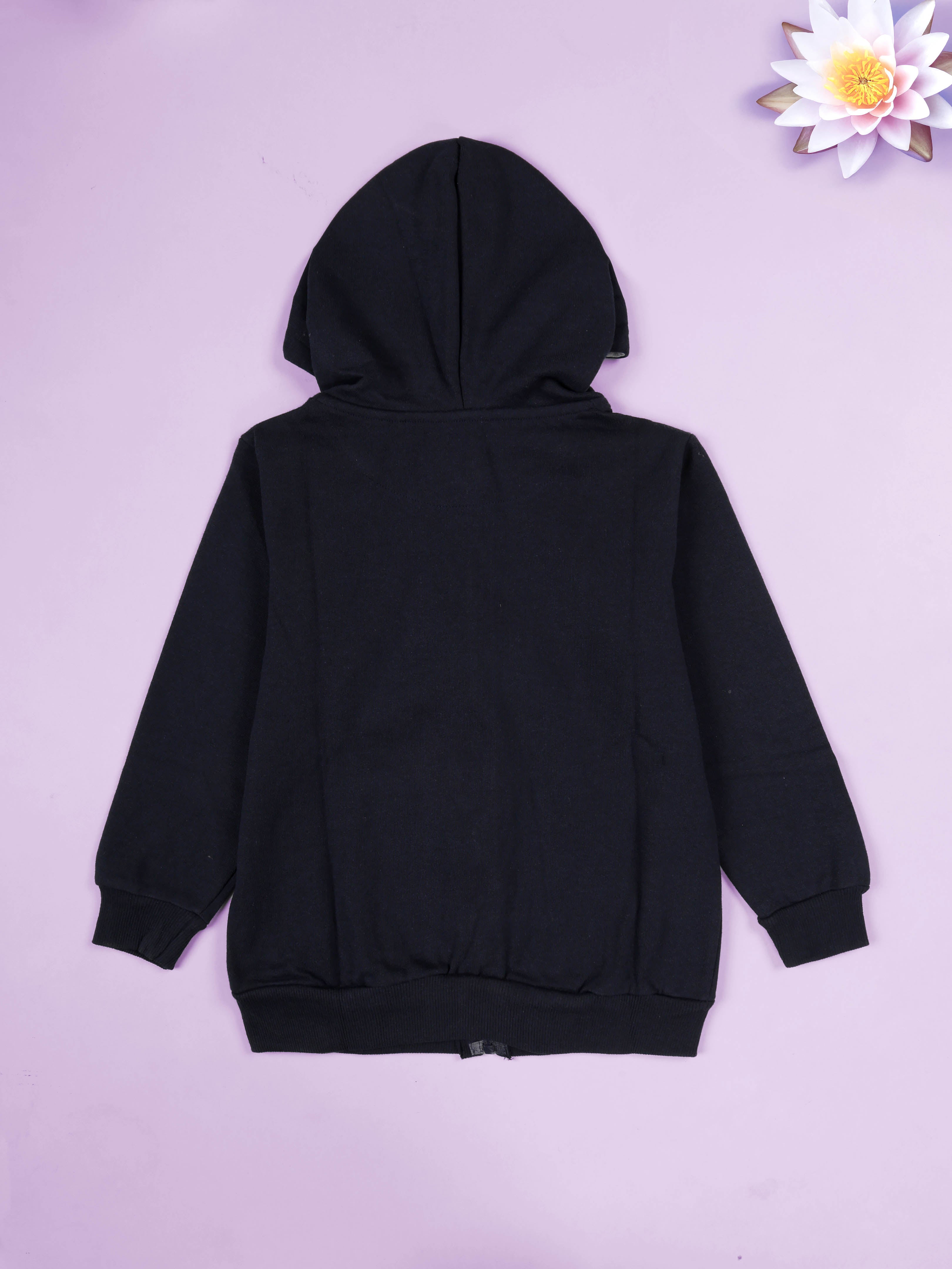 Kiddopanti Girls Fleece Hooded Zip-Up Sweatshirt With Purple Floral Applique