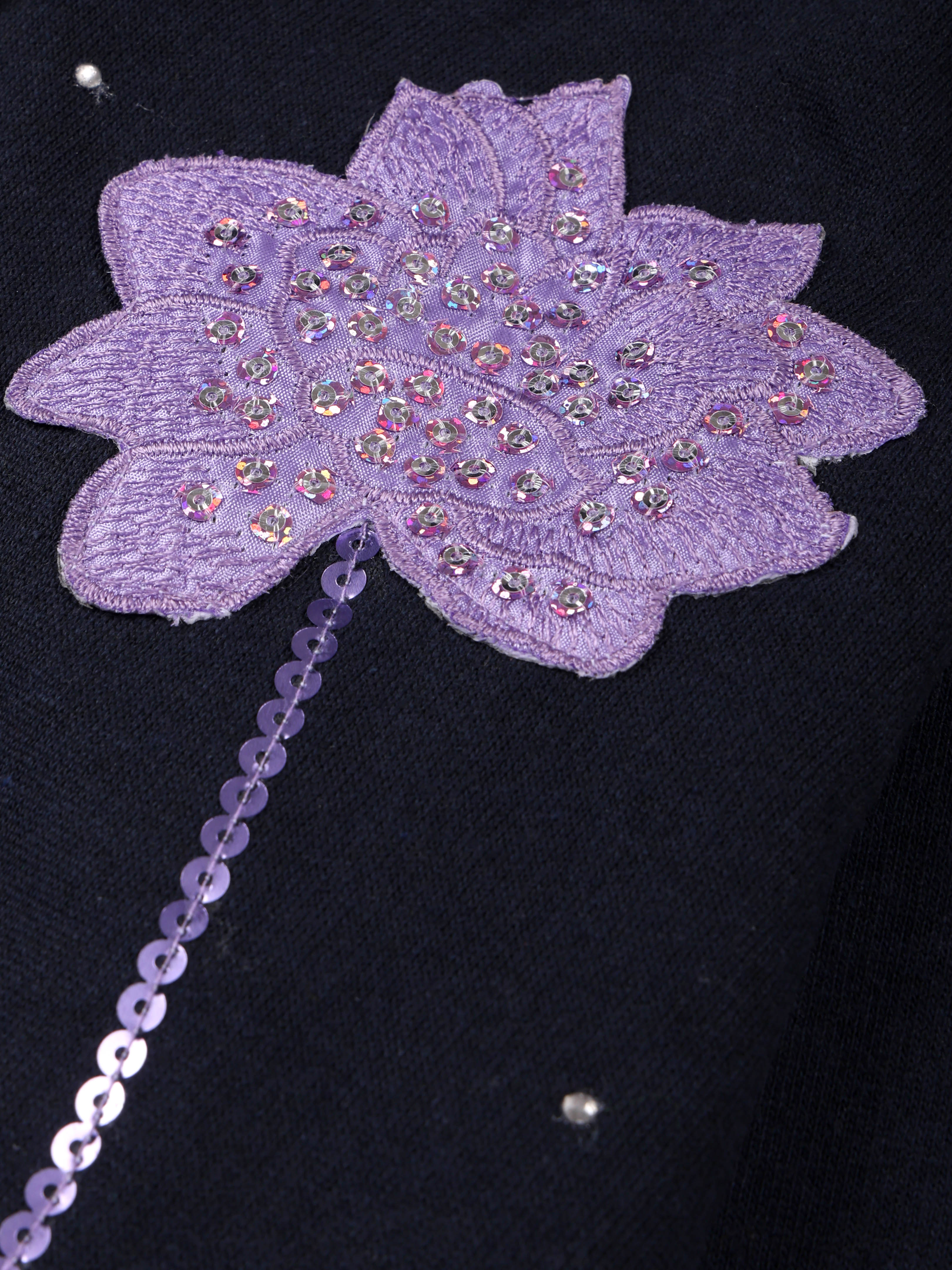 Kiddopanti Girls Fleece Hooded Zip-Up Sweatshirt With Purple Floral Applique