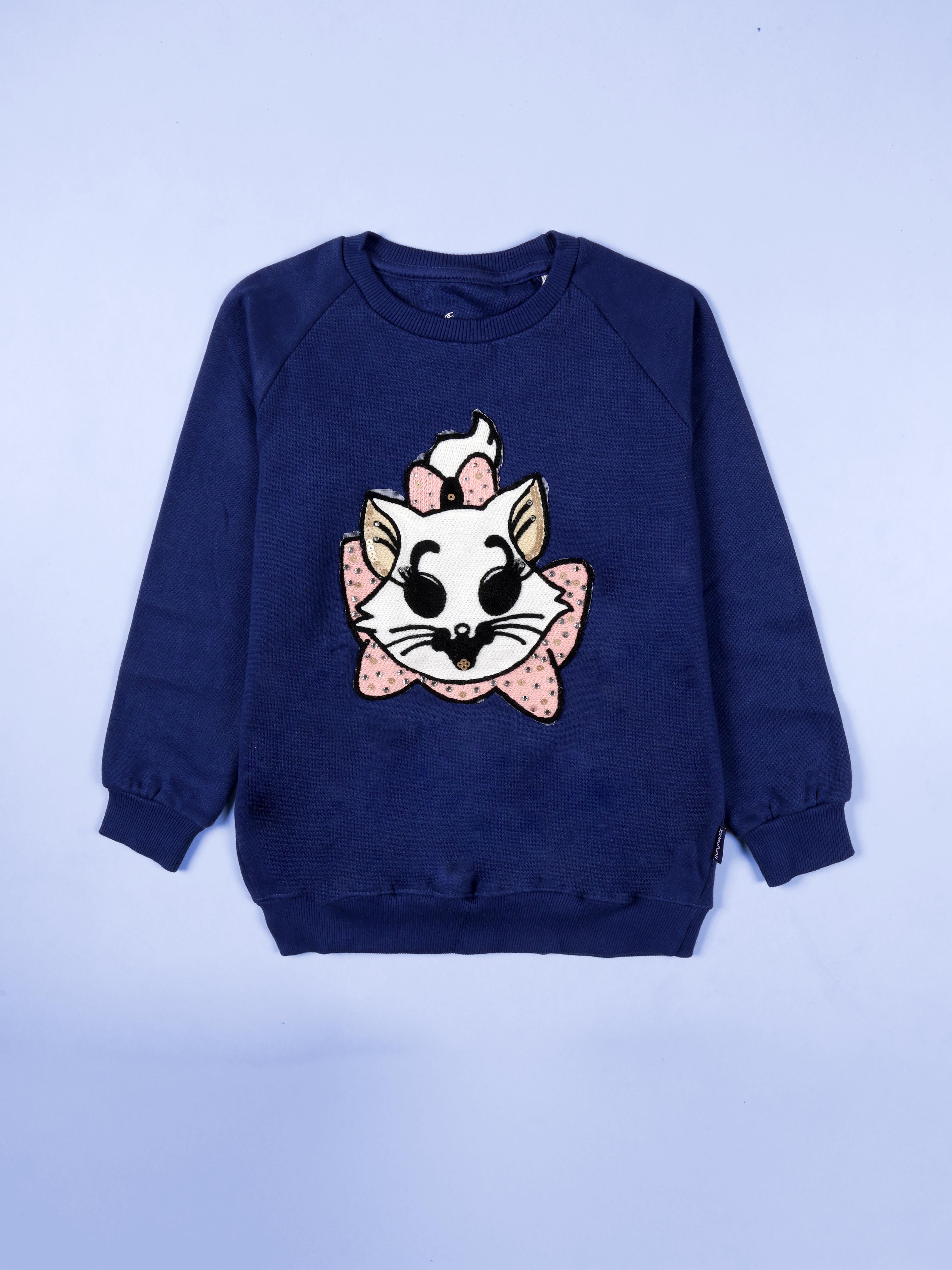 Girls Cotton Fleece Sweatshirt With Applique and Rhinestones