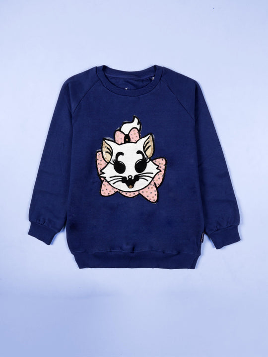 Girls Cotton Fleece Sweatshirt With Applique and Rhinestones