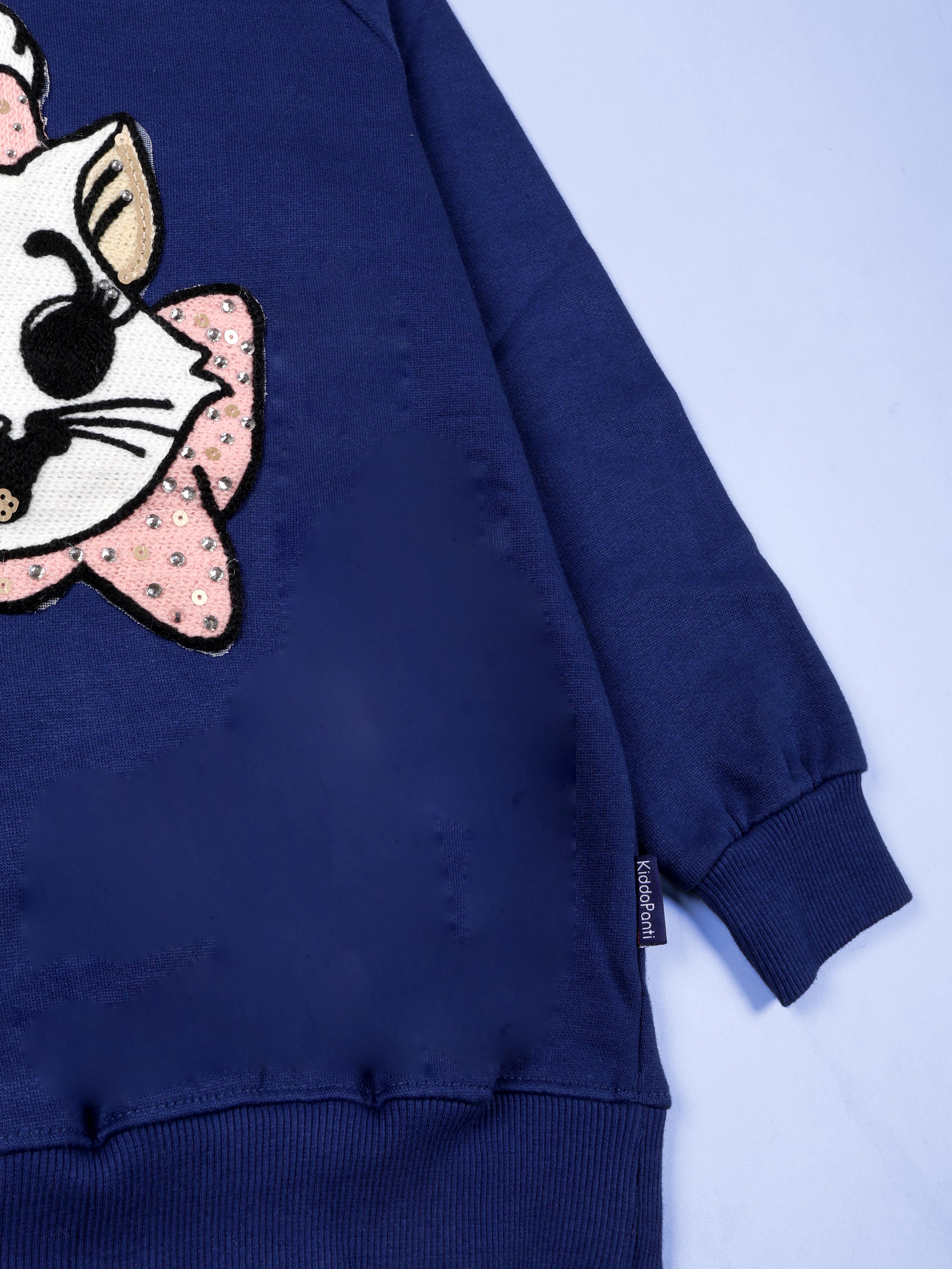 Girls Cotton Fleece Sweatshirt With Applique and Rhinestones