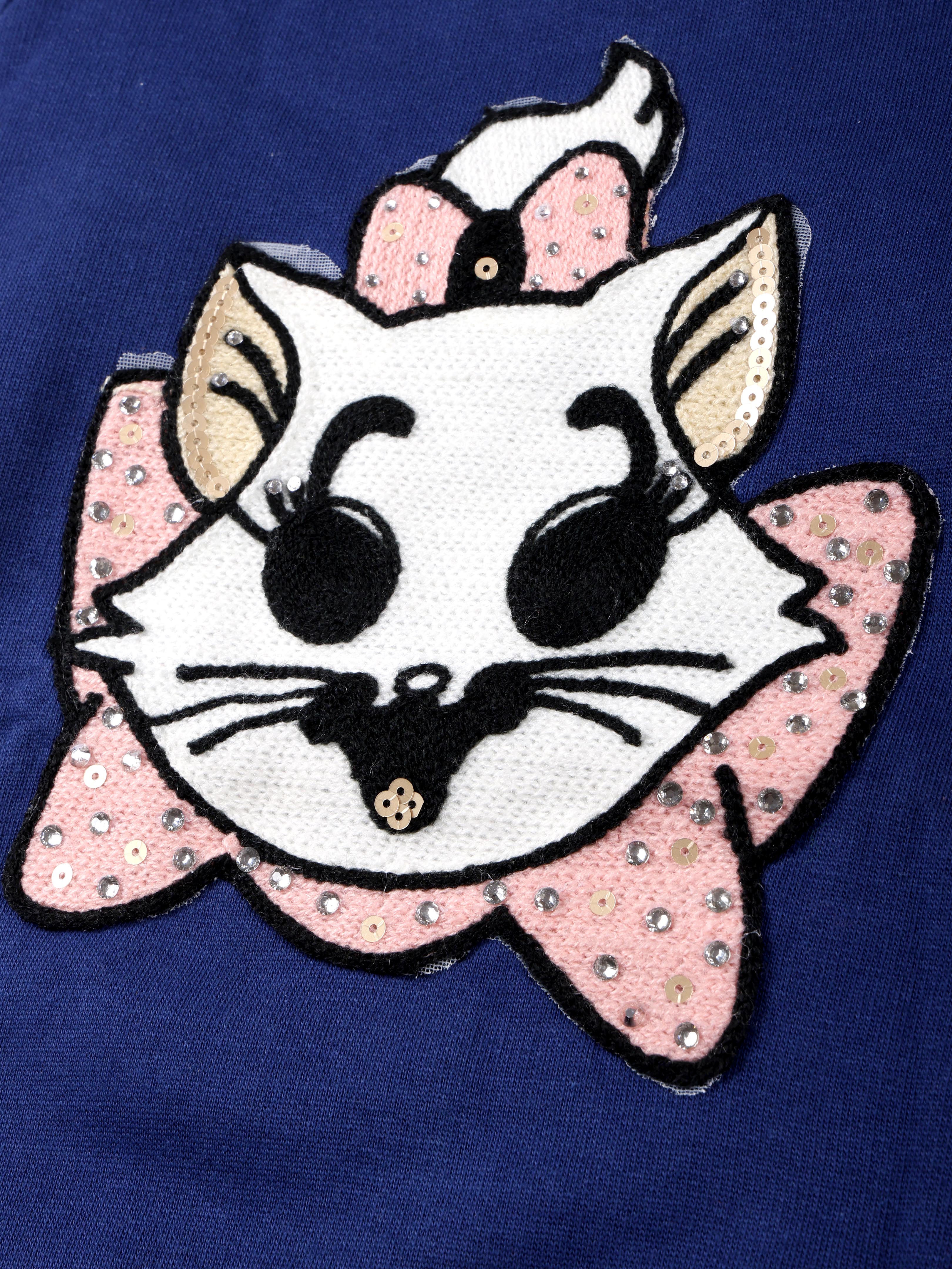 Girls Cotton Fleece Sweatshirt With Applique and Rhinestones