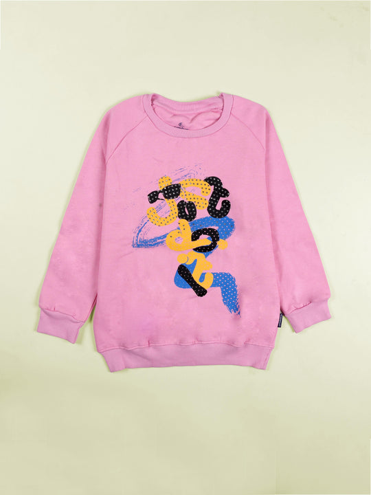 Girls Cotton Fleece Full Sleeves Sweatshirt With Applique And Rhinestones