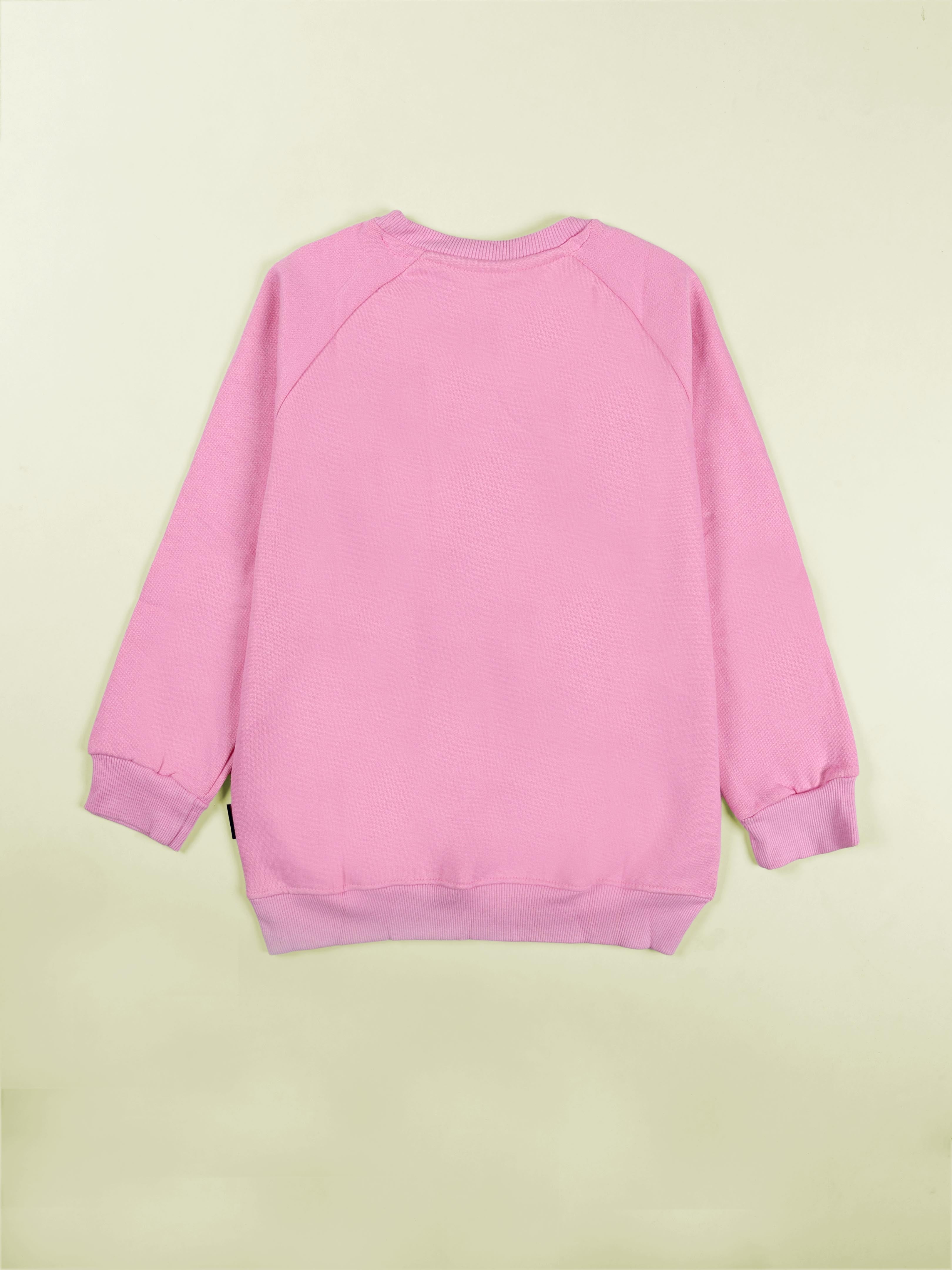 Girls Cotton Fleece Full Sleeves Sweatshirt With Applique And Rhinestones